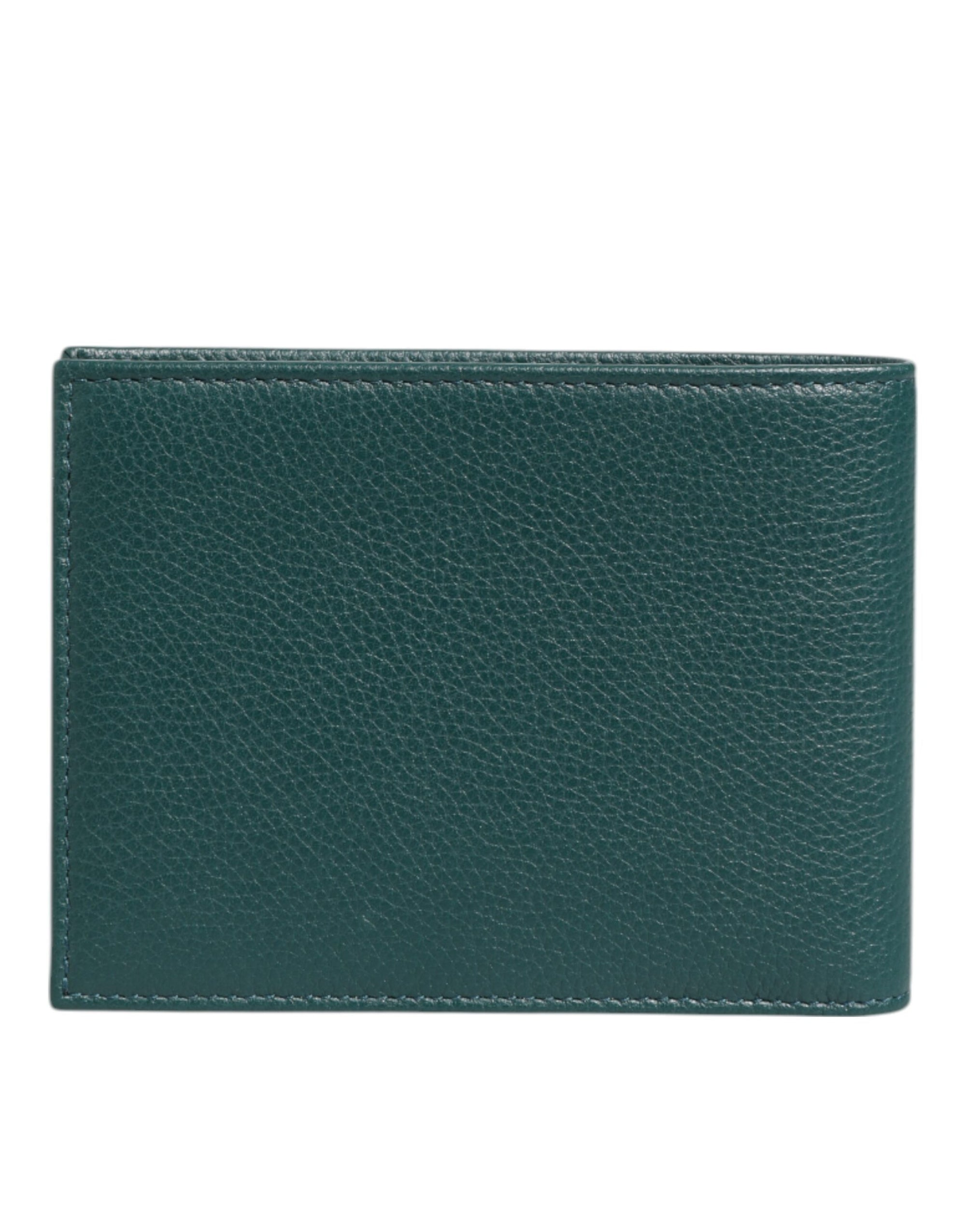 Dolce & Gabbana Green Leather DG Logo Plaque Bifold Card Holder Wallet