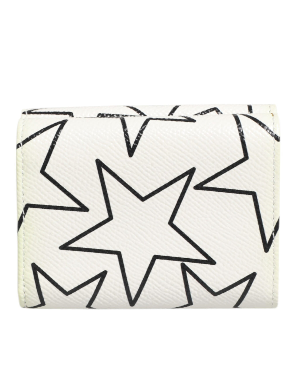 Dolce & Gabbana White Leather Black Star Print Trifold Card Holder Wallet