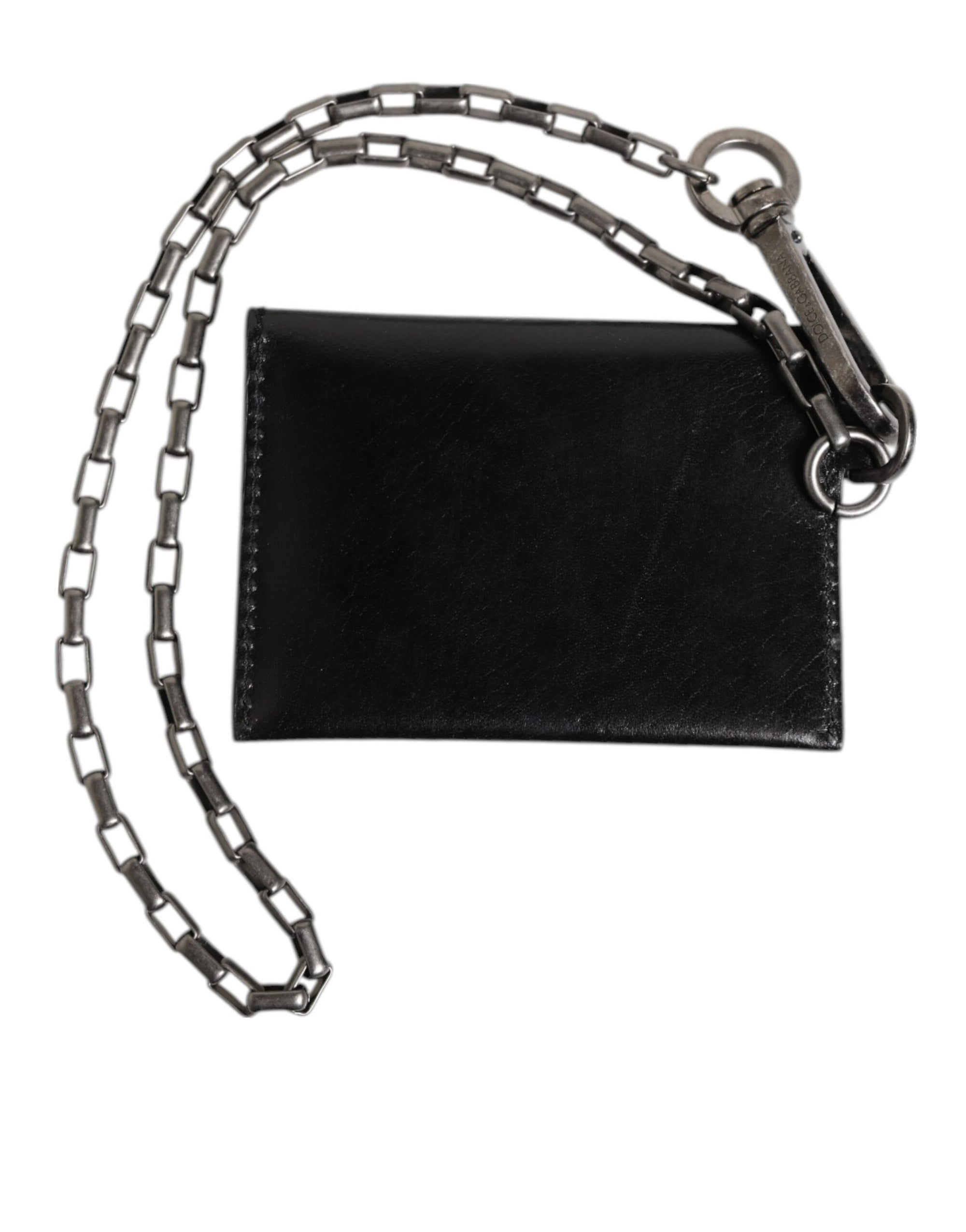 Dolce & Gabbana Black Cavallo Leather Wallet Chain Snap Bifold Card Holder