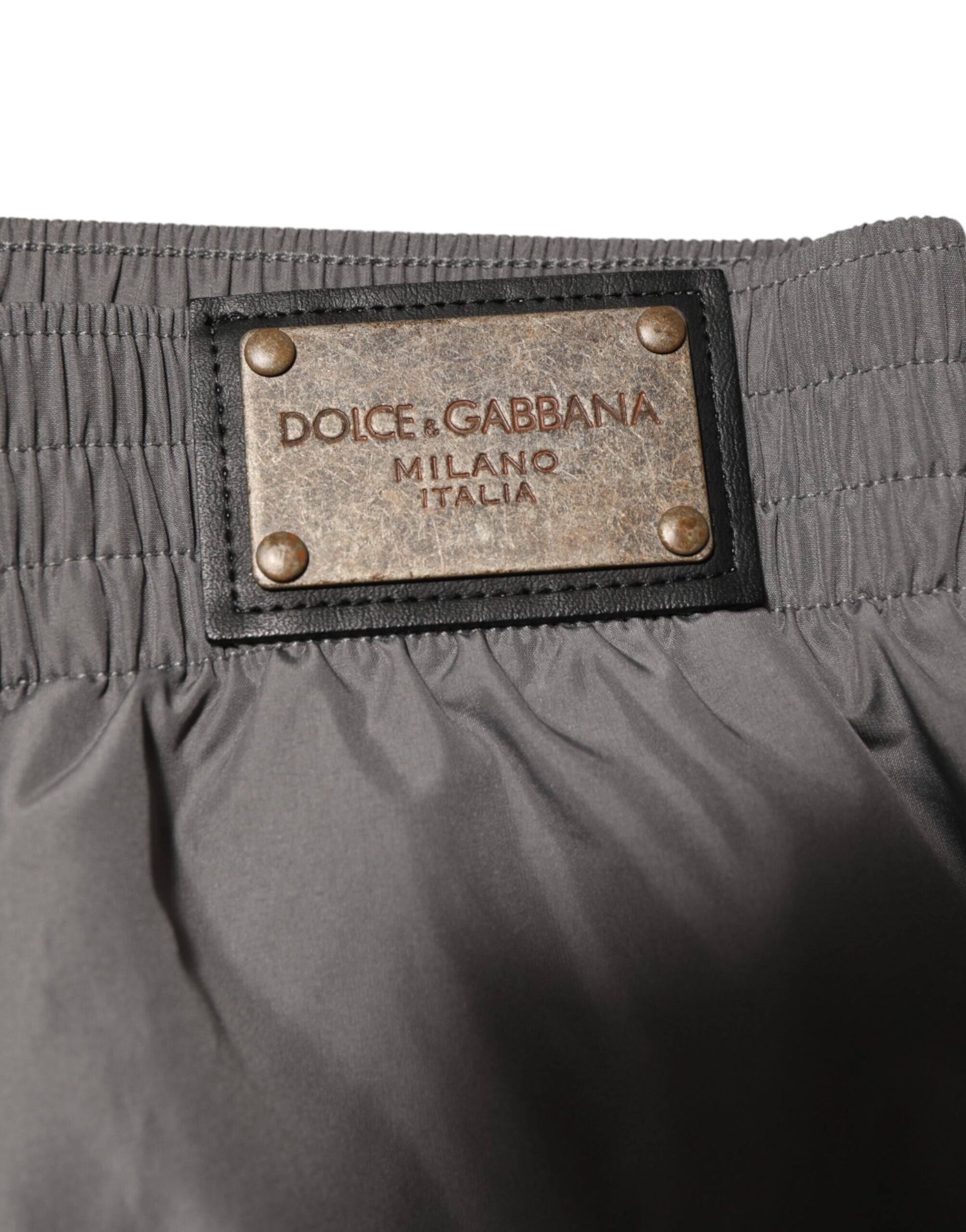 Dolce & Gabbana Light Gray Nylon Elastic Waist Shorts Swimwear