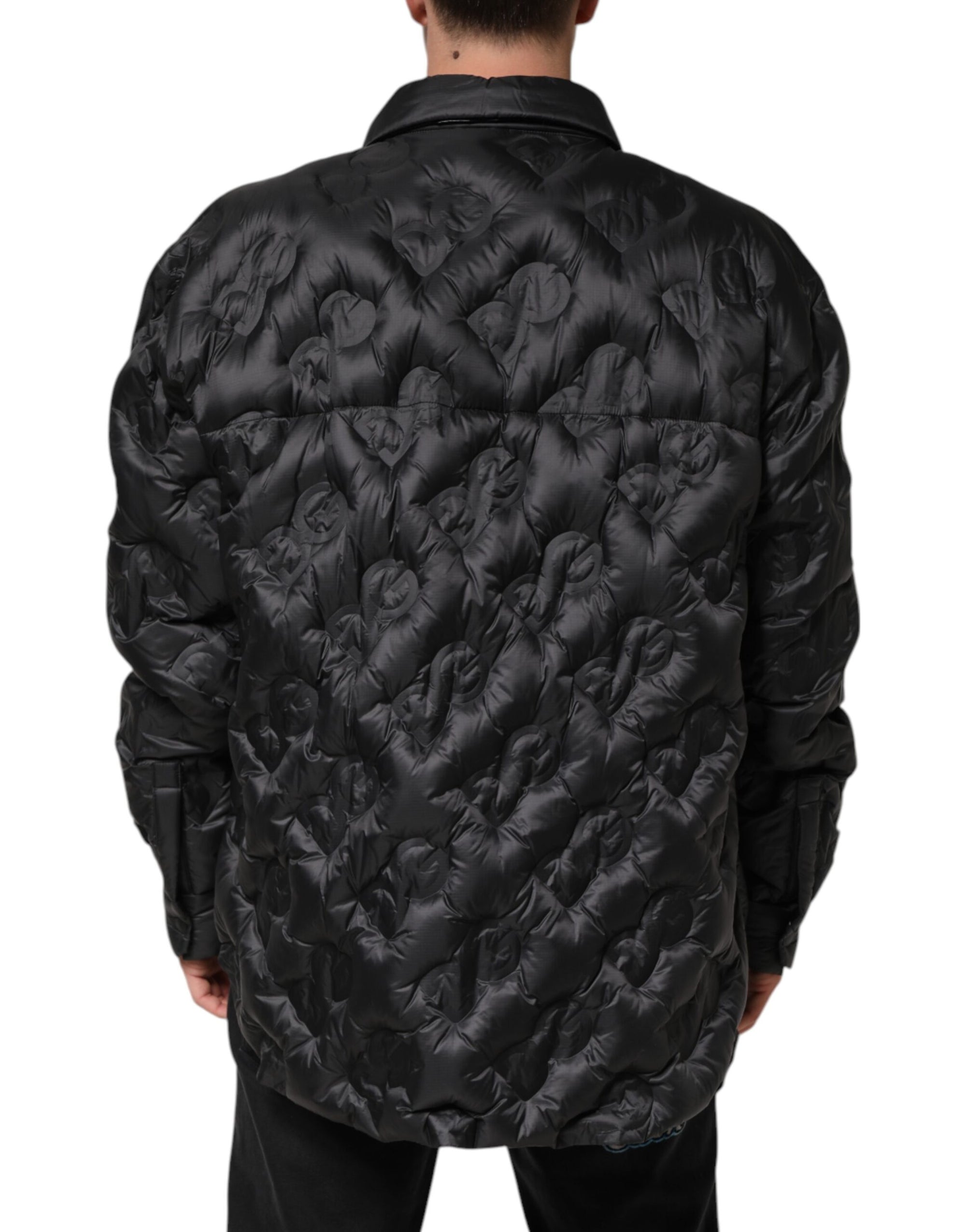 Dolce & Gabbana Black Quilted DG Logo Nylon Puffer Jacket