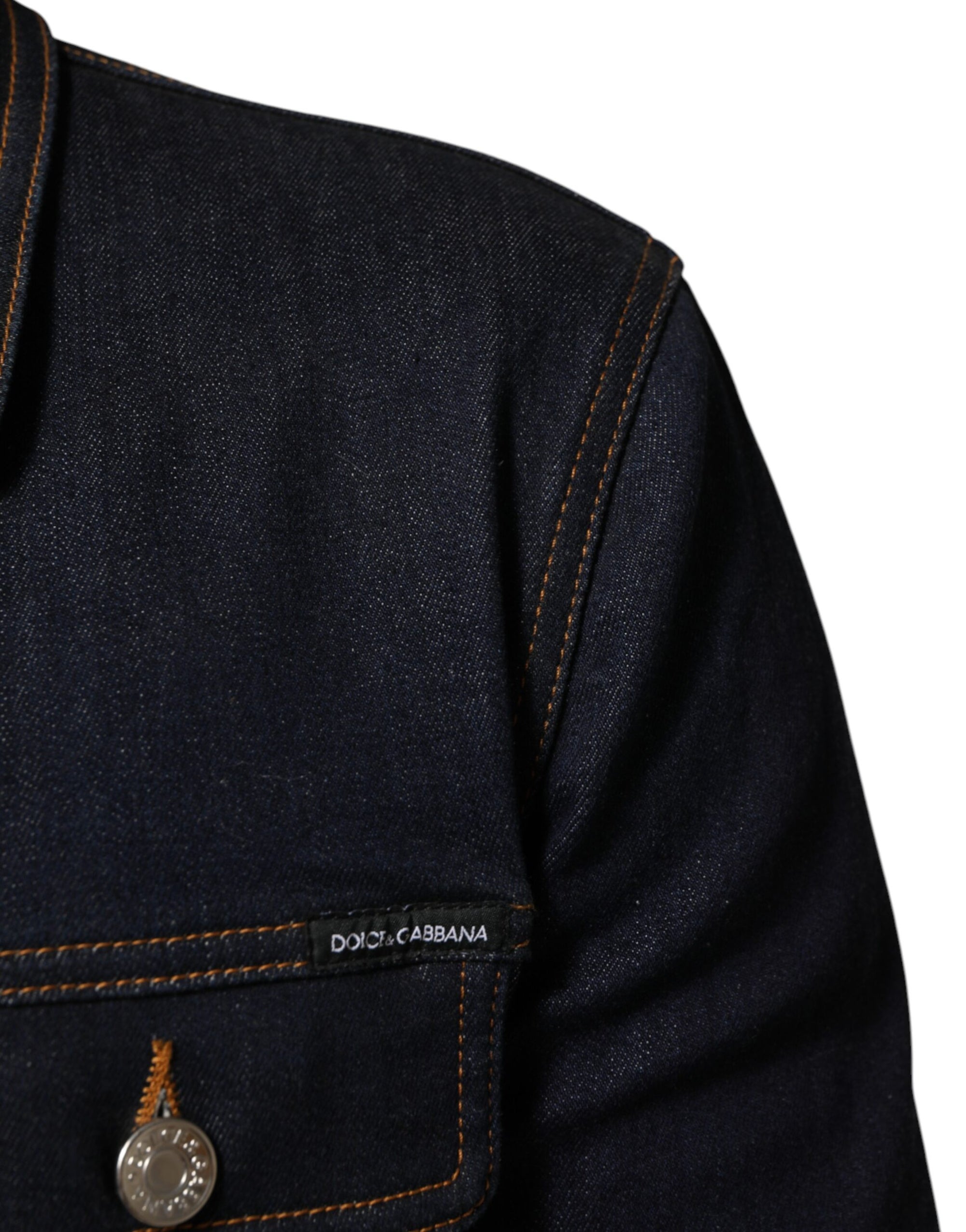 Dolce & Gabbana Indigo Blue Denim Slim Fit Logo Patch Jacket