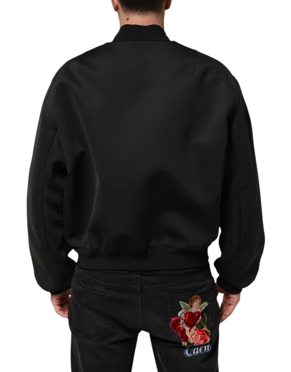 Dolce & Gabbana Black Polyester Logo Plaque Bomber Jacket