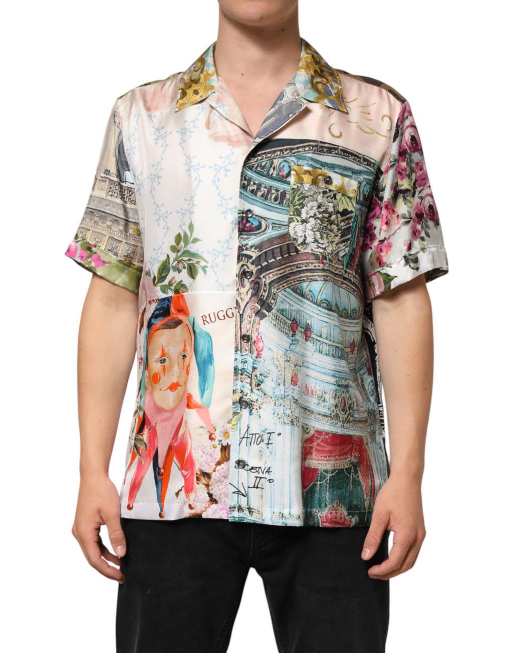 Dolce & Gabbana Multicolor Silk Opera Print Men Casual Shirt