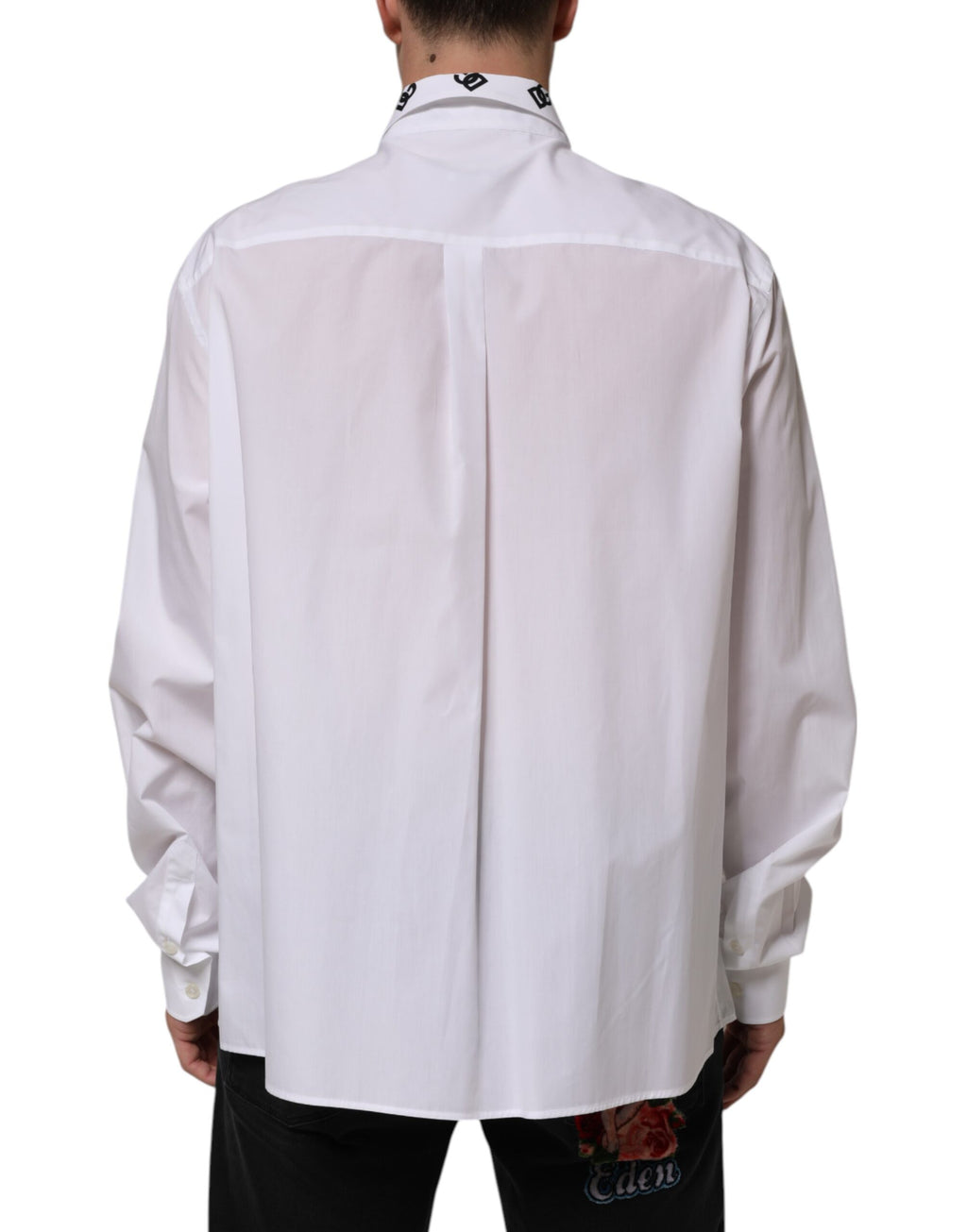 Dolce & Gabbana White Cotton Black DG Logo Long Sleeve Shirt