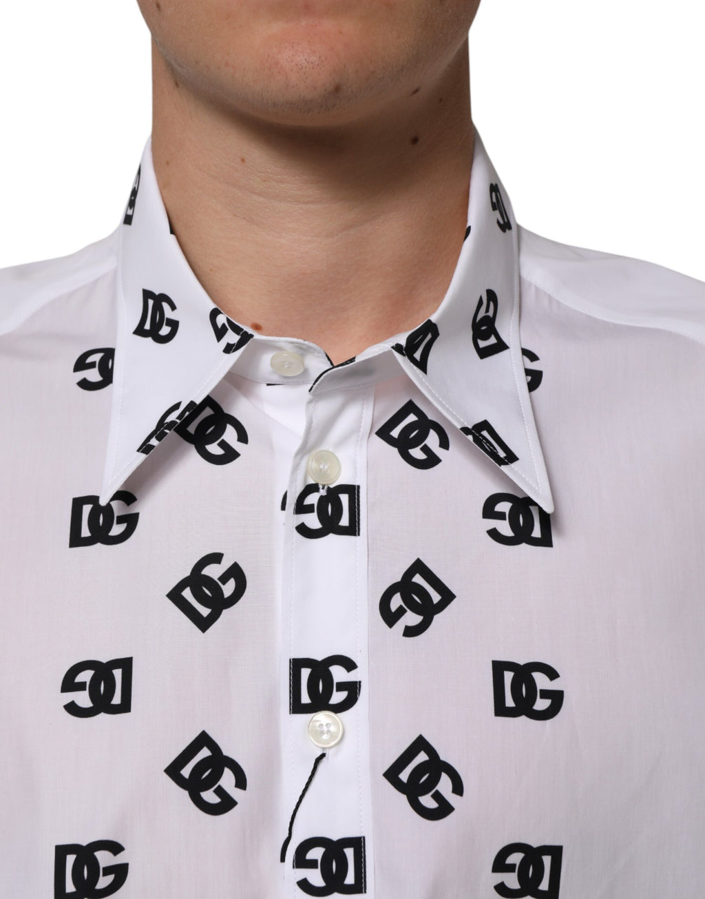 Dolce & Gabbana White Cotton Black DG Logo Long Sleeve Shirt