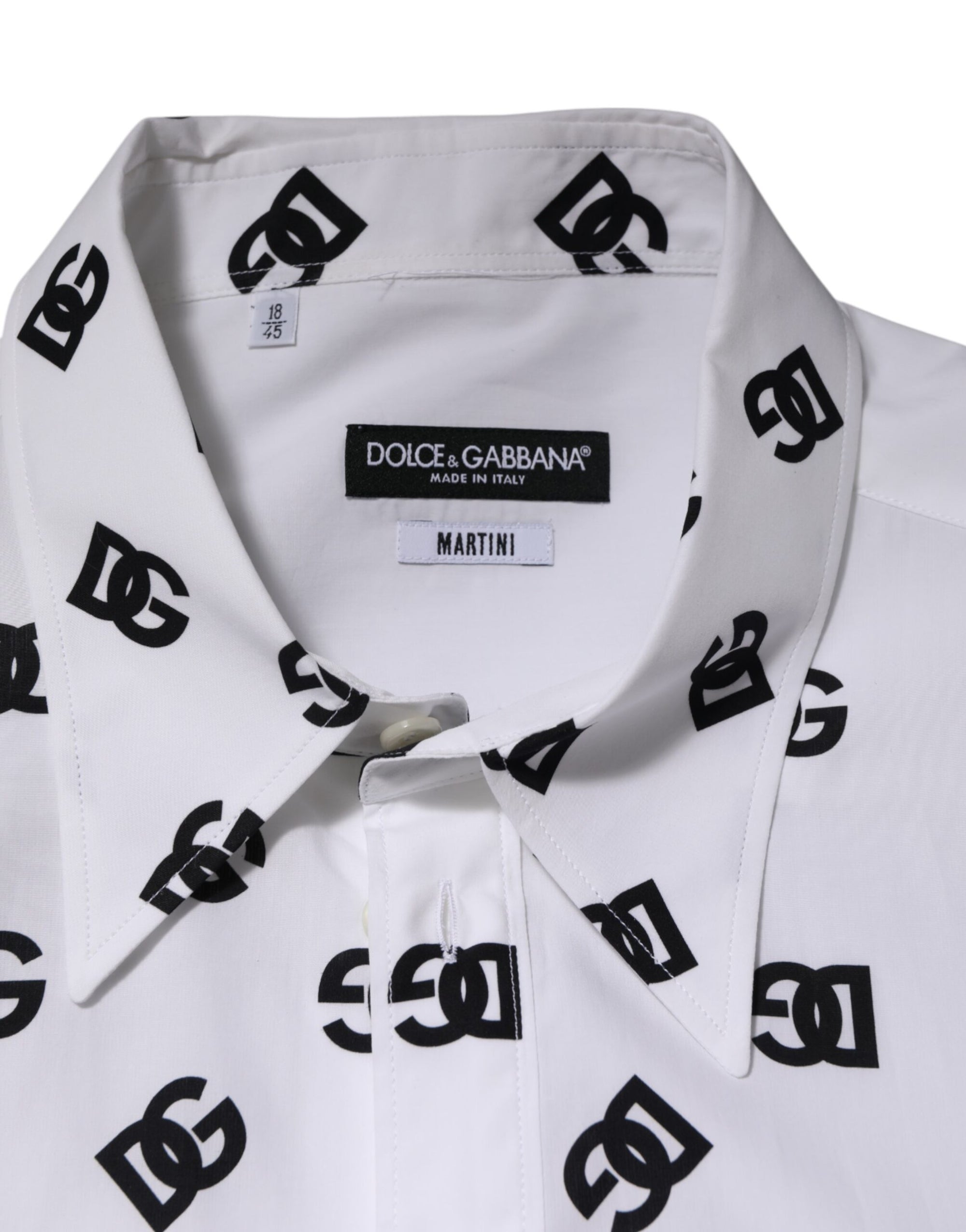 Dolce & Gabbana White Cotton Black DG Logo Long Sleeve Shirt