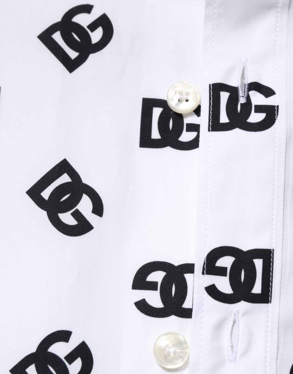 Dolce & Gabbana White Cotton Black DG Logo Long Sleeve Shirt
