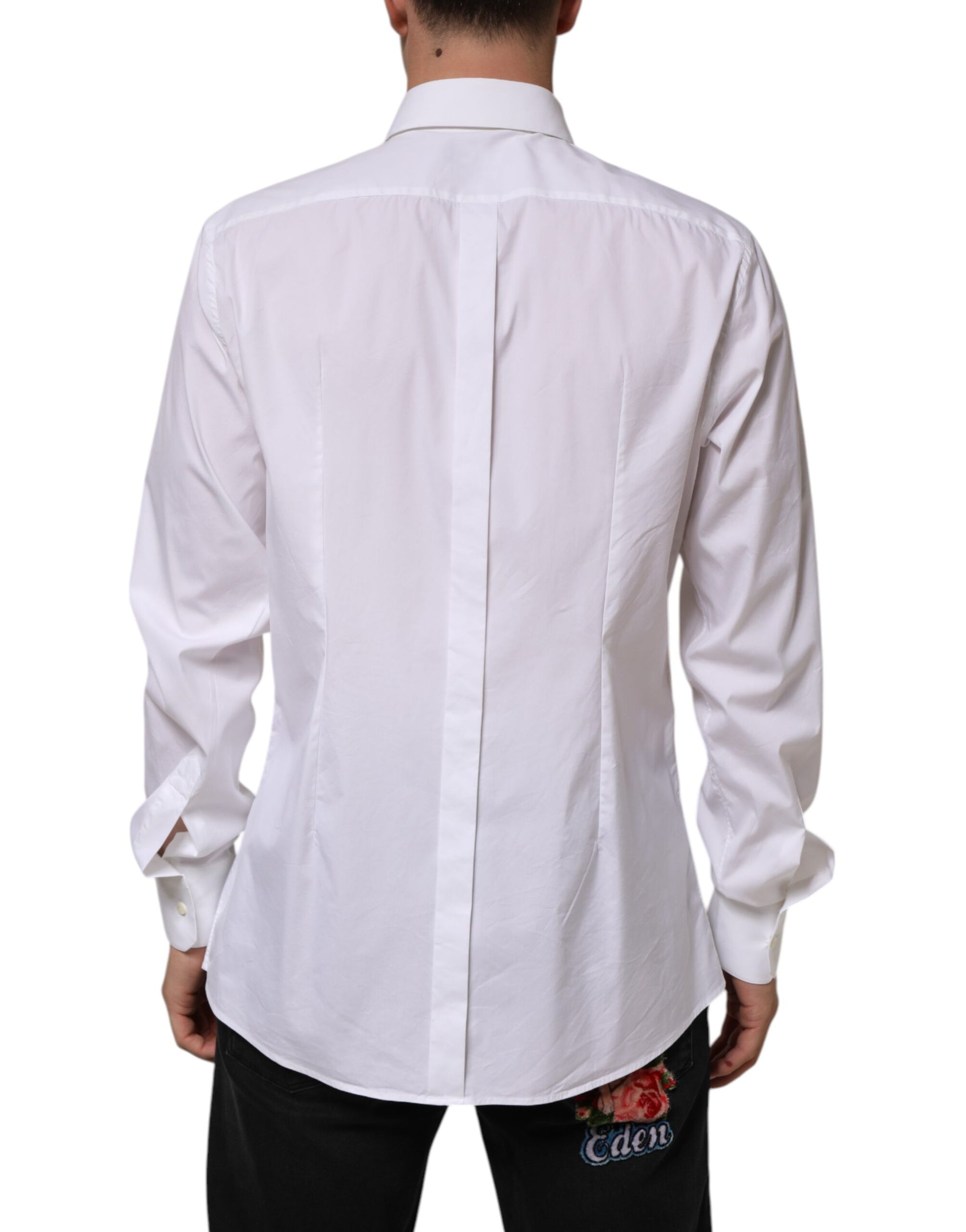 Dolce & Gabbana White Cotton GOLD Long Sleeves Formal Shirt