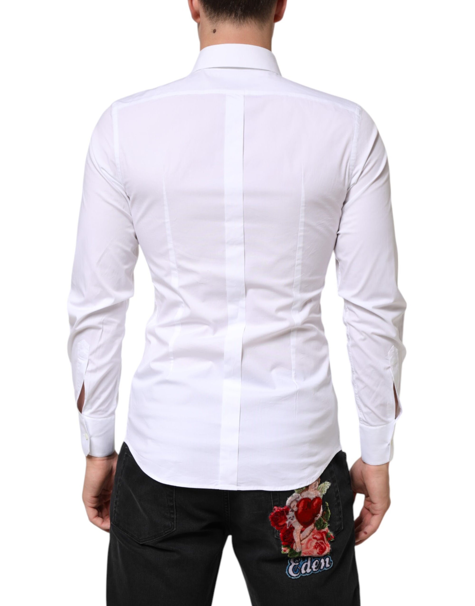 Dolce & Gabbana White GOLD Cotton Long Sleeves Dress Men Shirt
