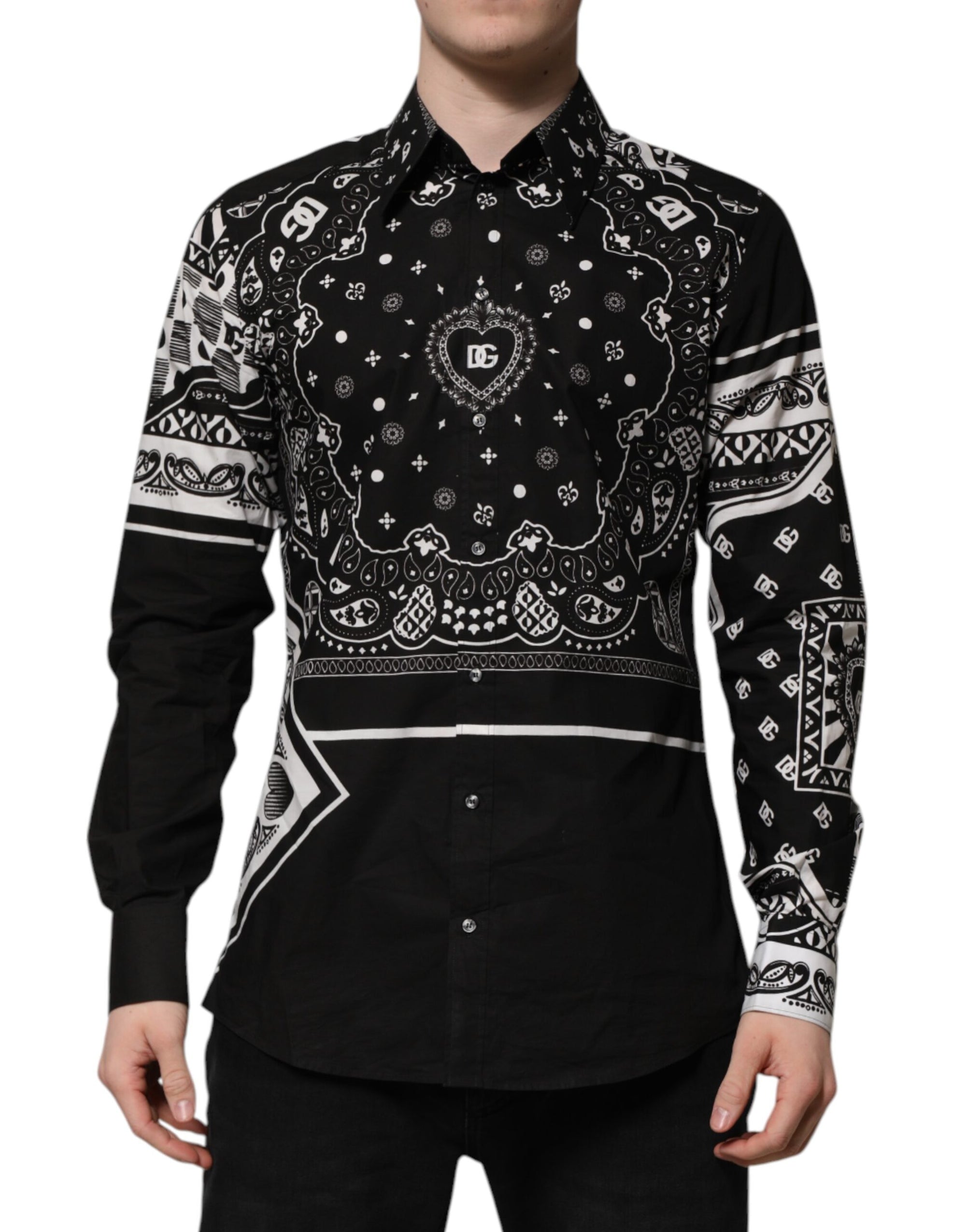 Dolce & Gabbana Black Bandana Print Logo MARTINI Dress Shirt