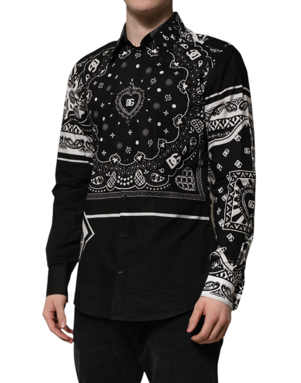 Dolce & Gabbana Black Bandana Print Logo MARTINI Dress Shirt