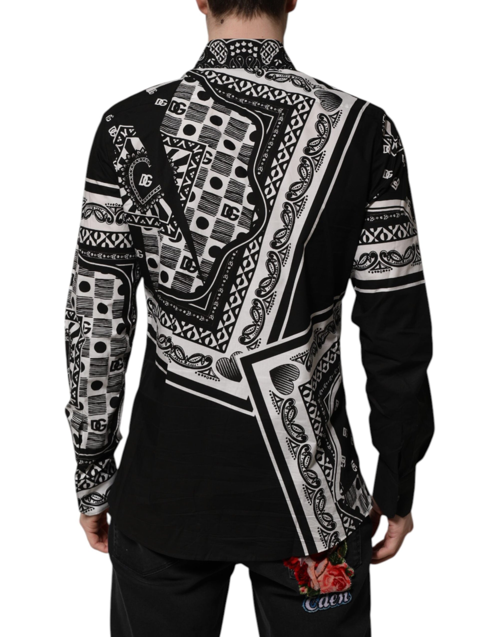Dolce & Gabbana Black Bandana Print Logo MARTINI Dress Shirt