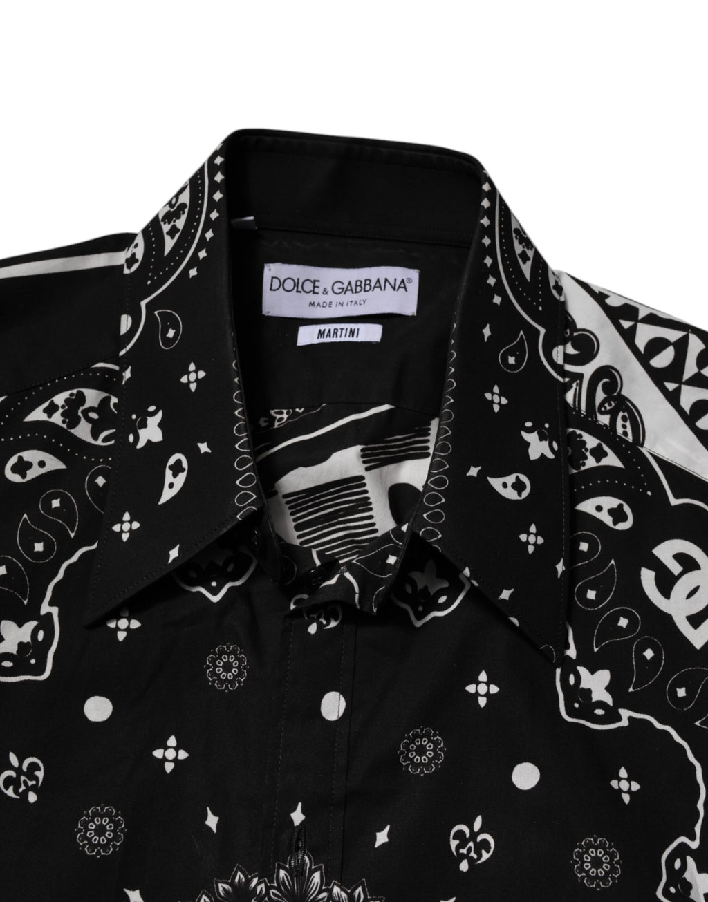 Dolce & Gabbana Black Bandana Print Logo MARTINI Dress Shirt