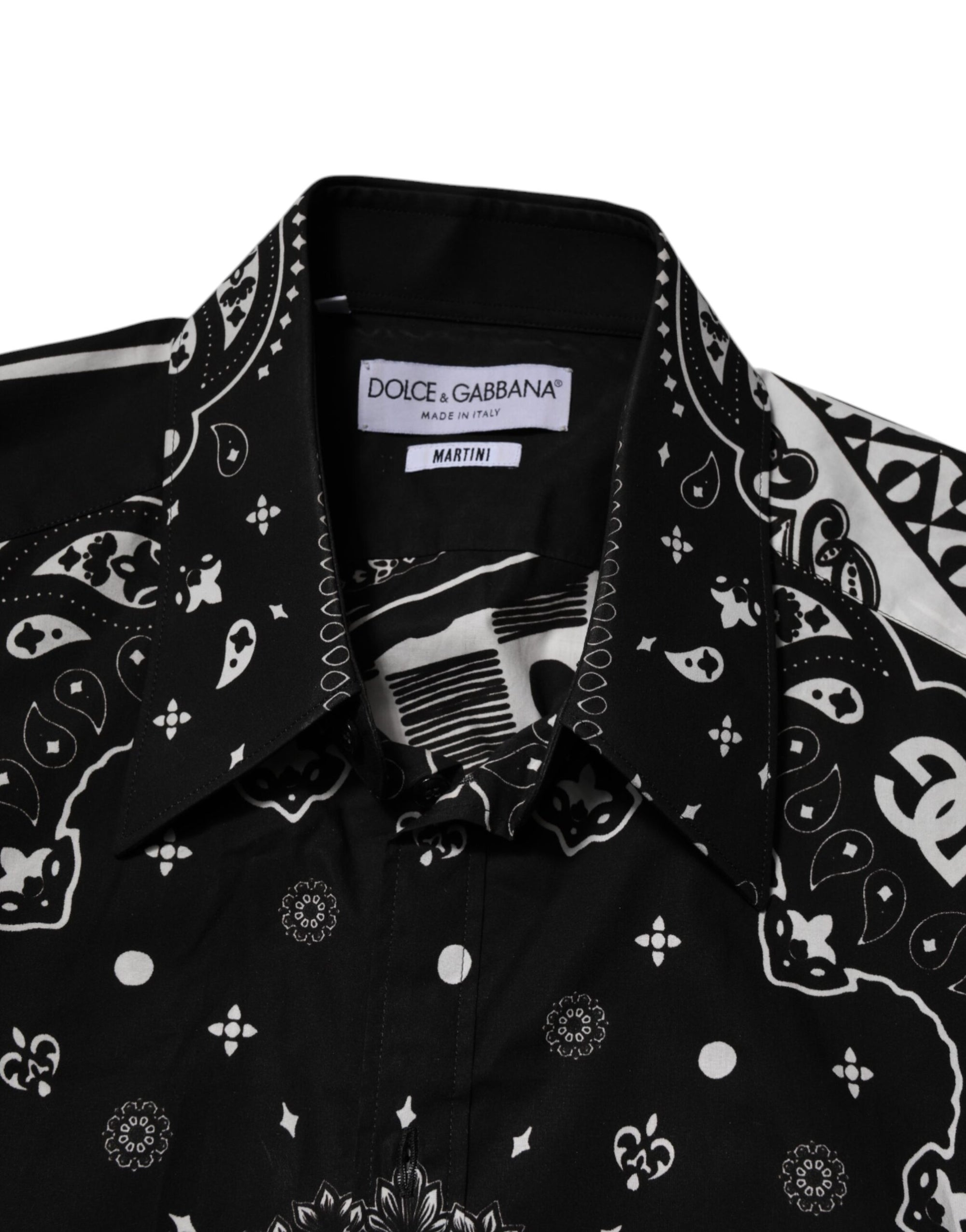 Dolce & Gabbana Black Bandana Print Logo MARTINI Dress Shirt
