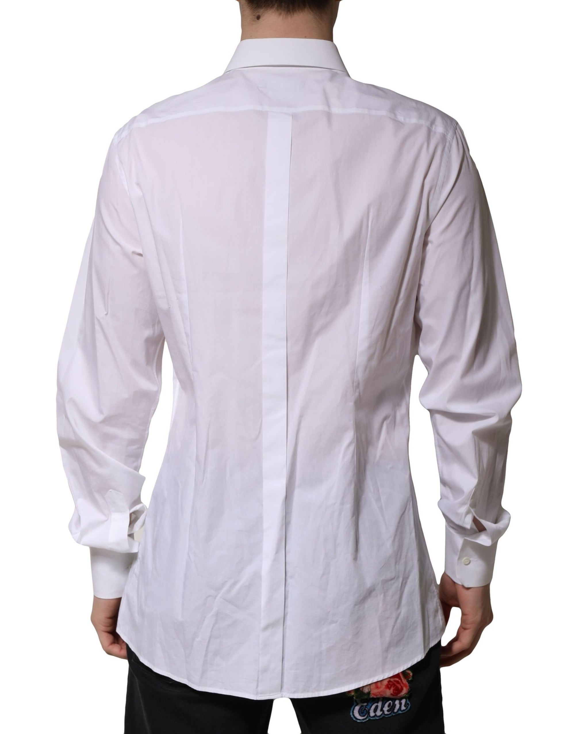 Dolce & Gabbana White Cotton Crown Collar GOLD Formal Shirt