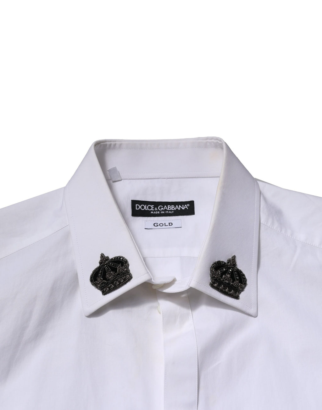 Dolce & Gabbana White Cotton Crown Collar GOLD Formal Shirt