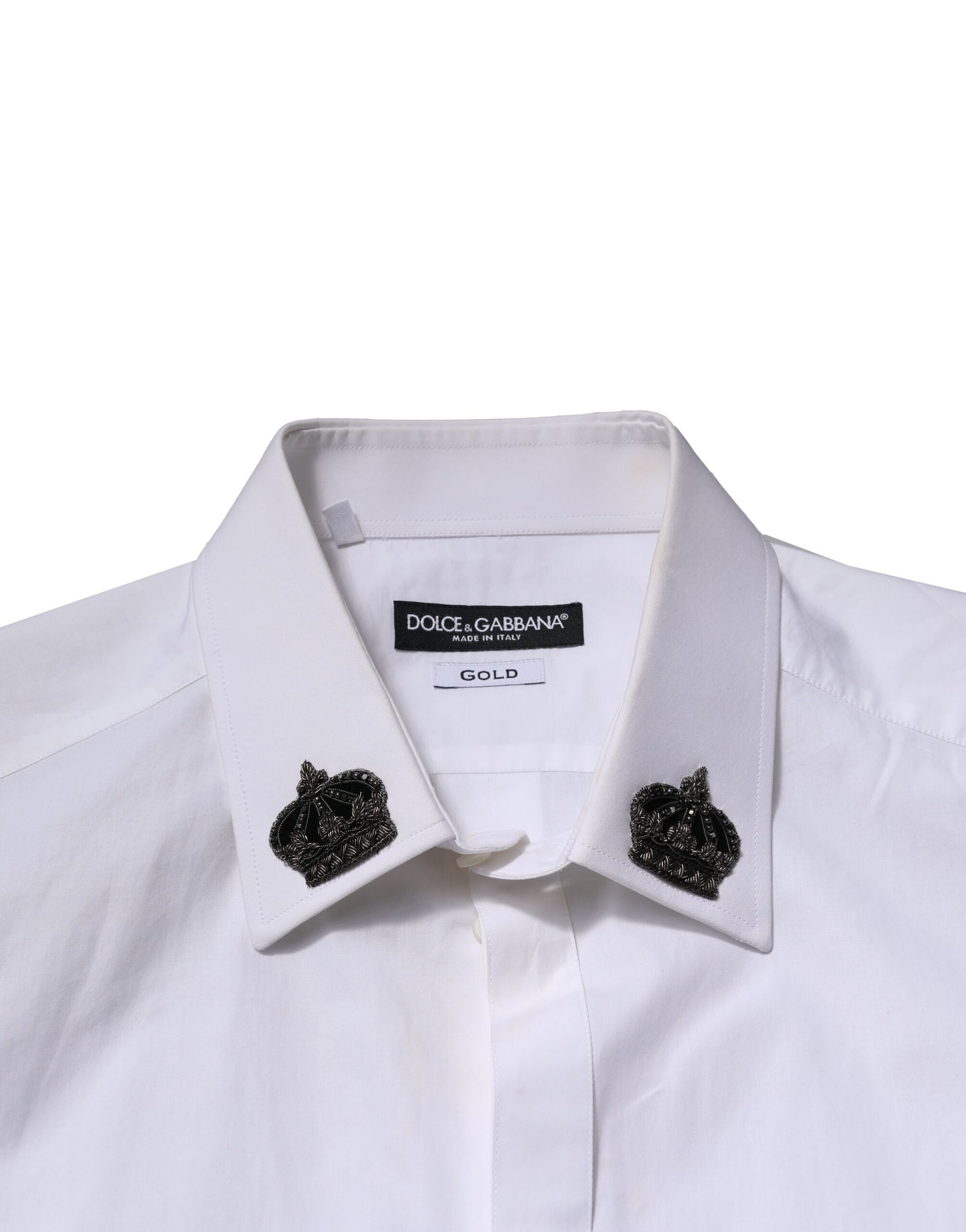 Dolce & Gabbana White Cotton Crown Collar GOLD Formal Shirt
