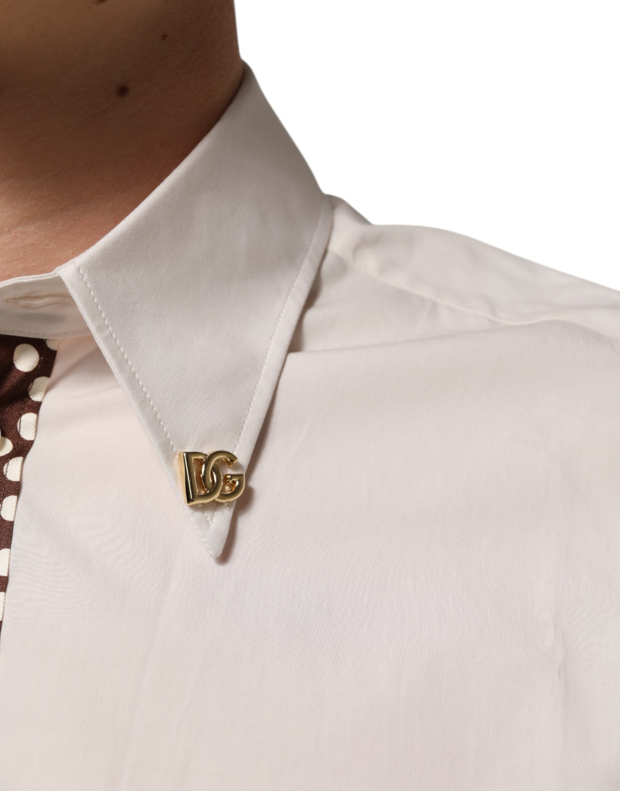 Dolce & Gabbana Cream White Cotton Polka Dot Slim Fit Shirt