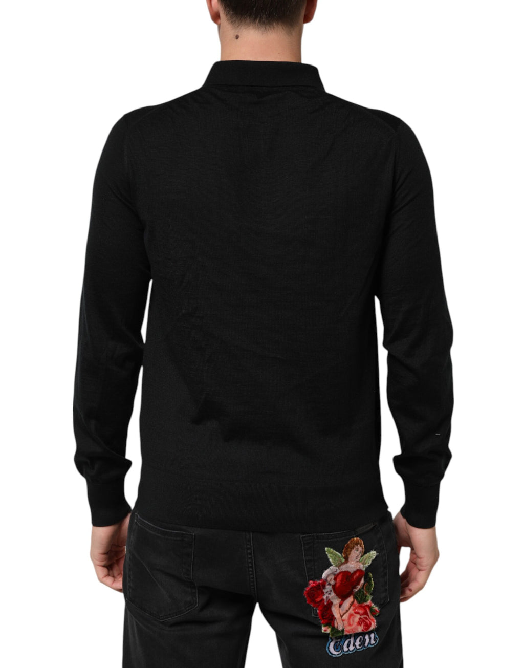 Dolce & Gabbana Black Cashmere Polo Men Longsleeves Sweater