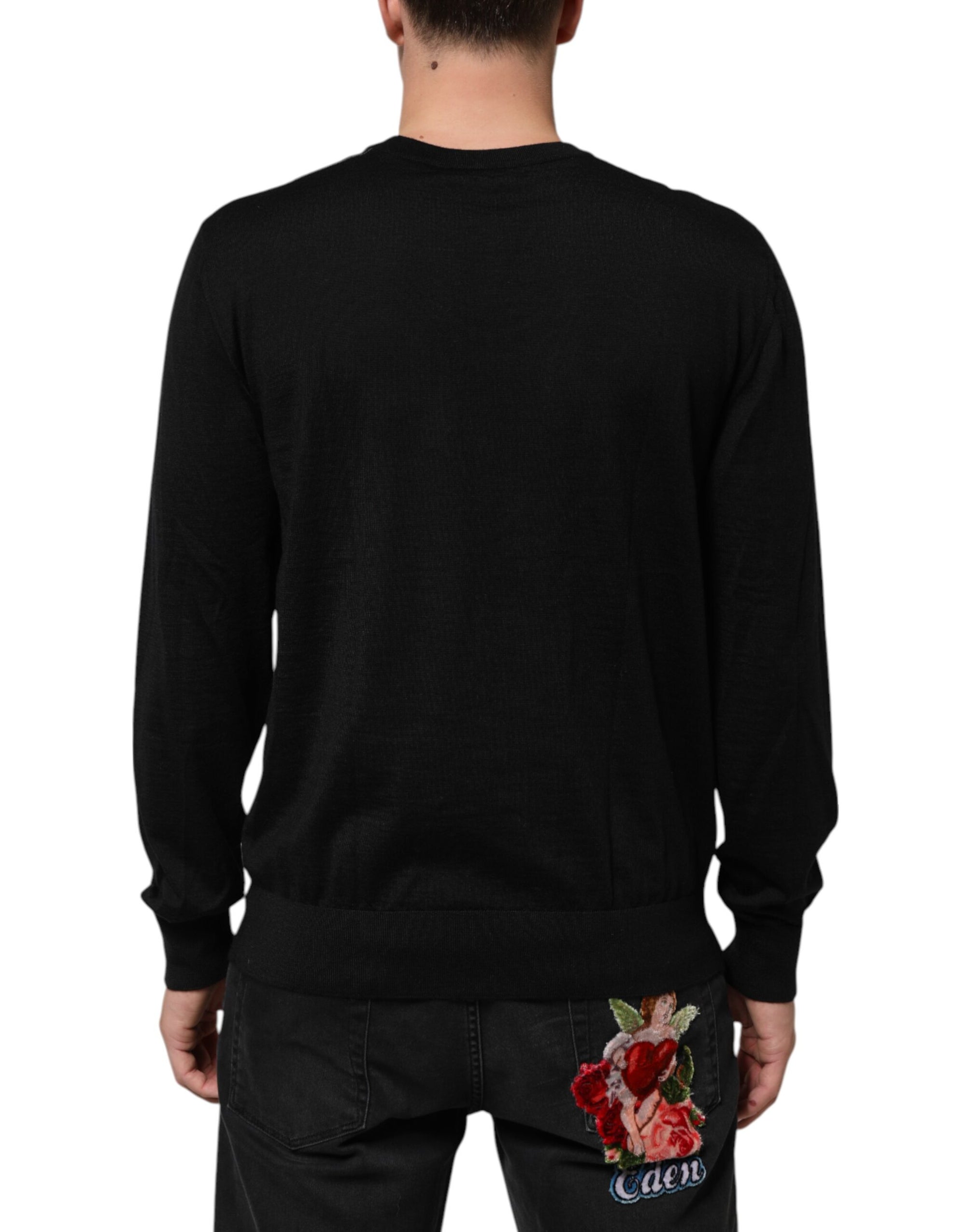 Dolce & Gabbana Black Cashmere Cherub Print Baroque Sweater