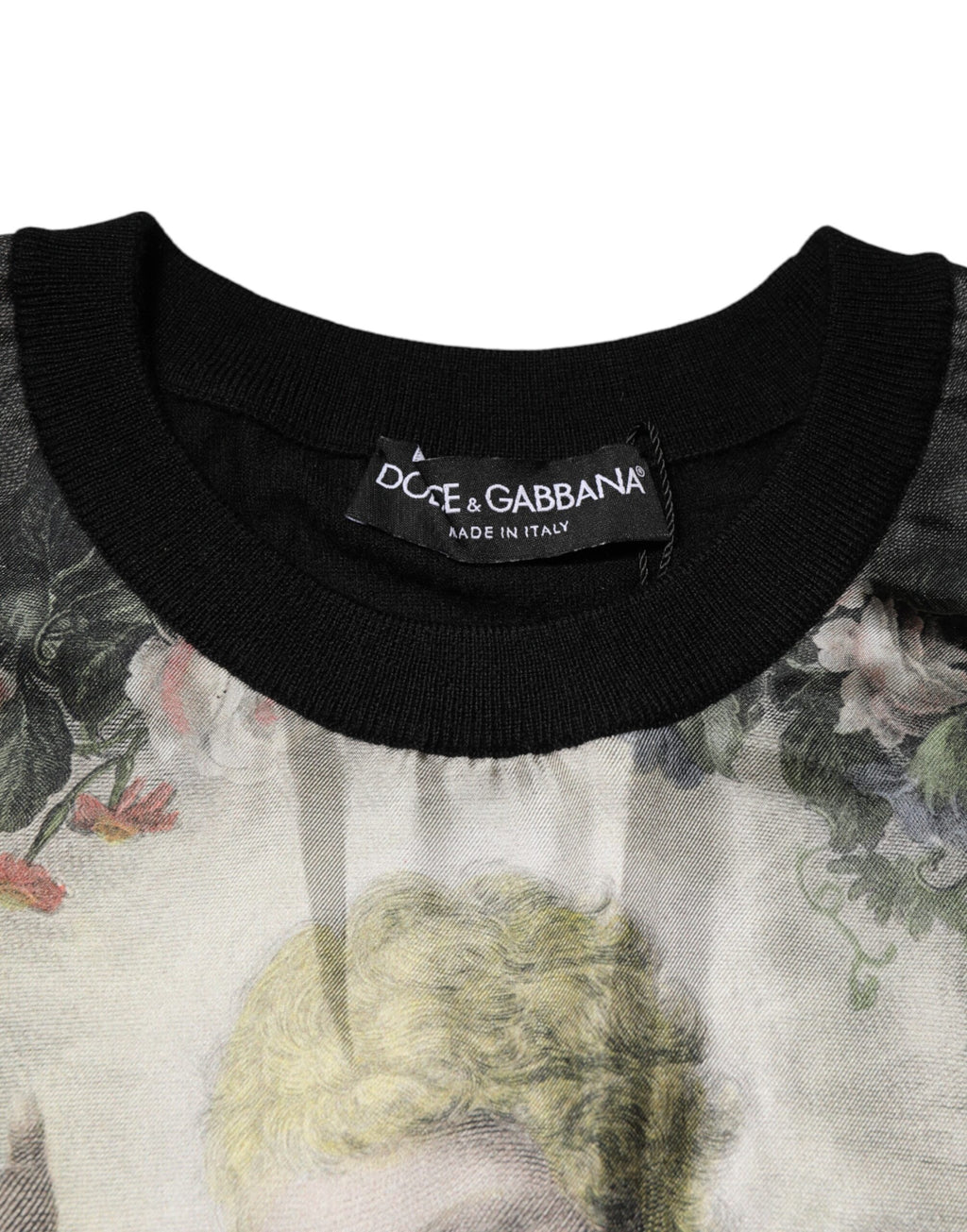 Dolce & Gabbana Black Cashmere Cherub Print Baroque Sweater