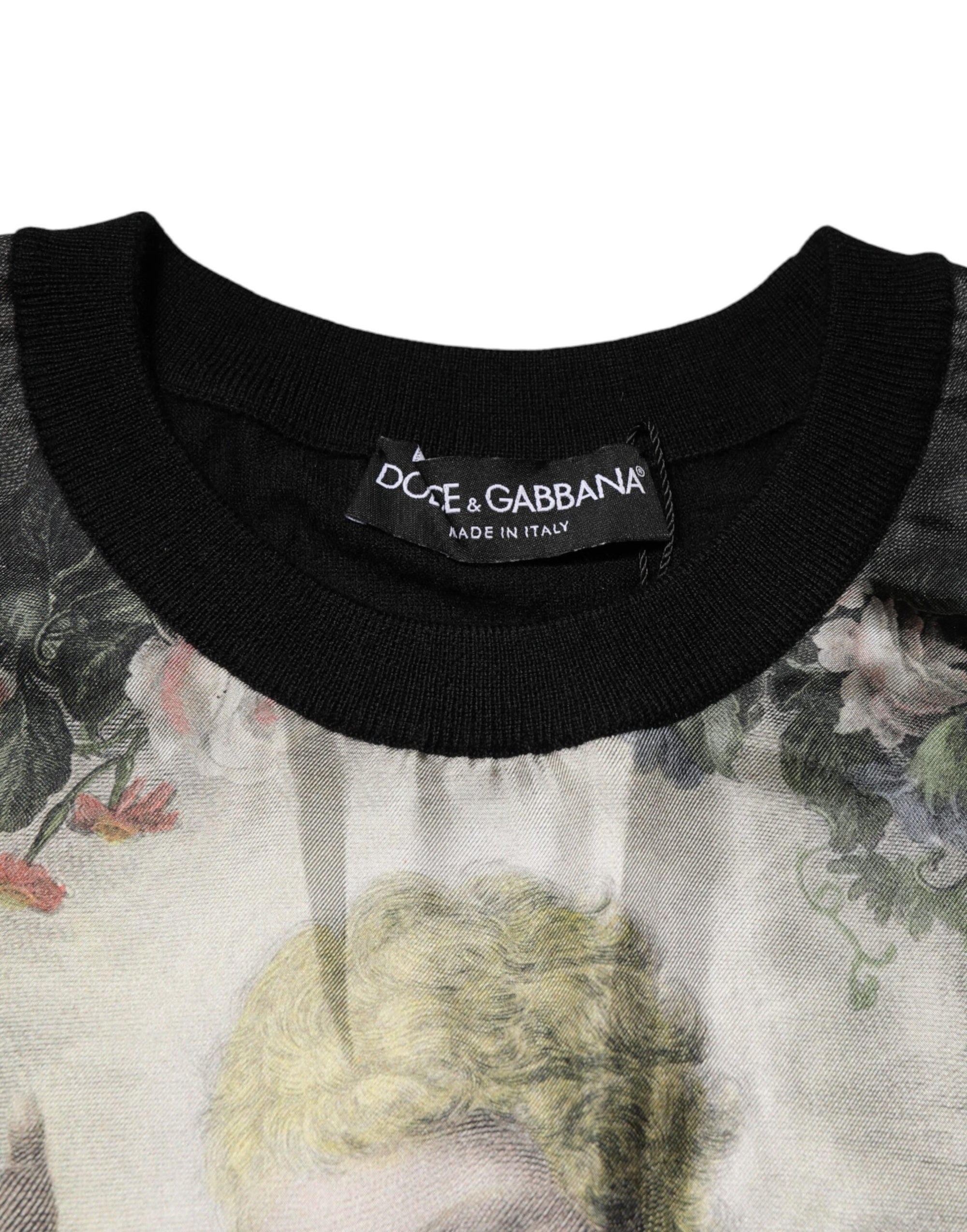 Dolce & Gabbana Black Cashmere Cherub Print Baroque Sweater