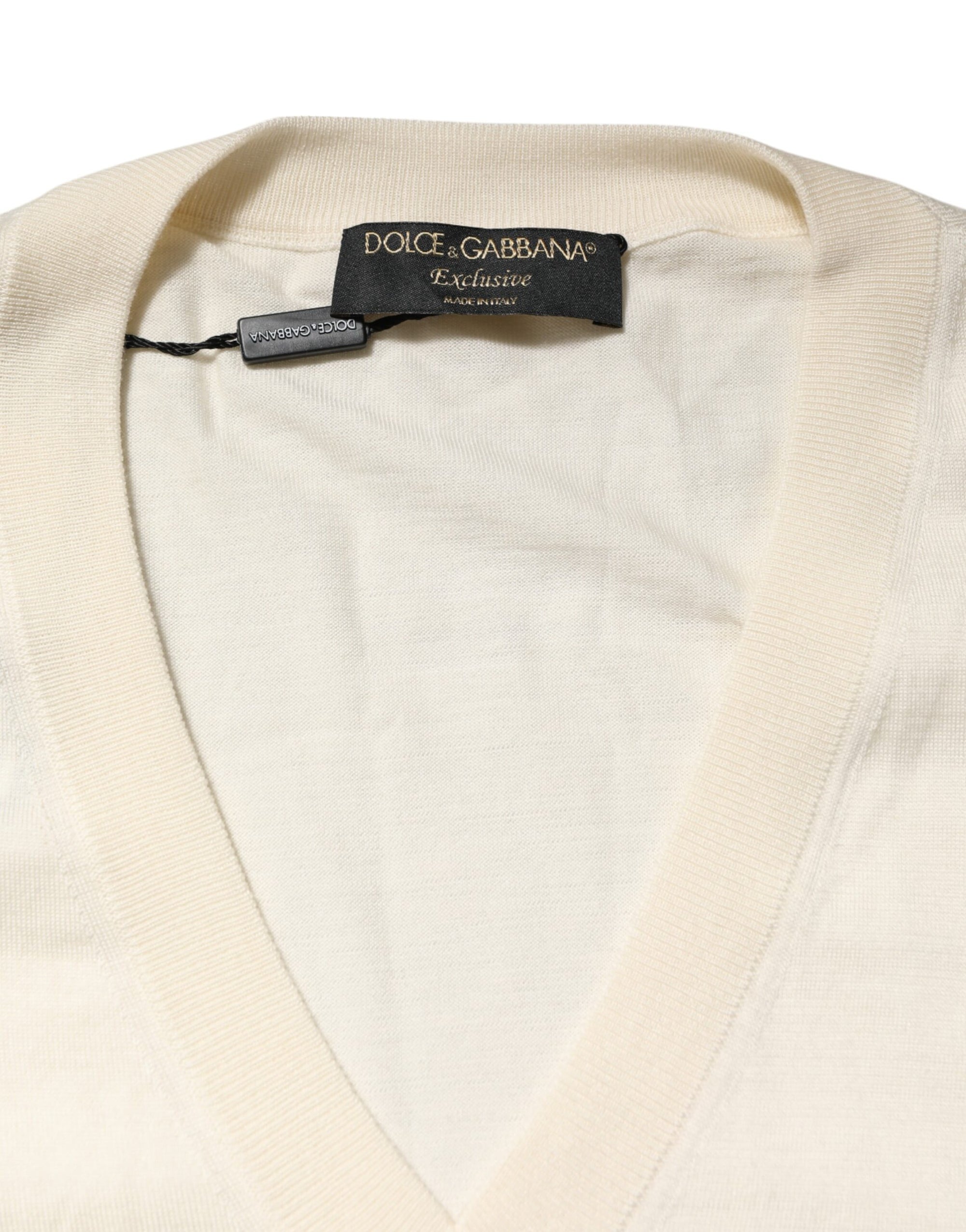 Dolce & Gabbana Ivory Virgin Wool Men V-Neck Knit Sweater