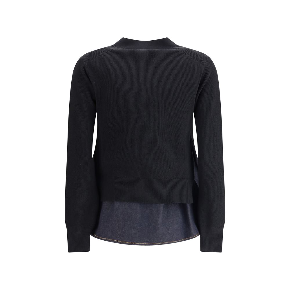 Sacai Cardigan with denim panel
