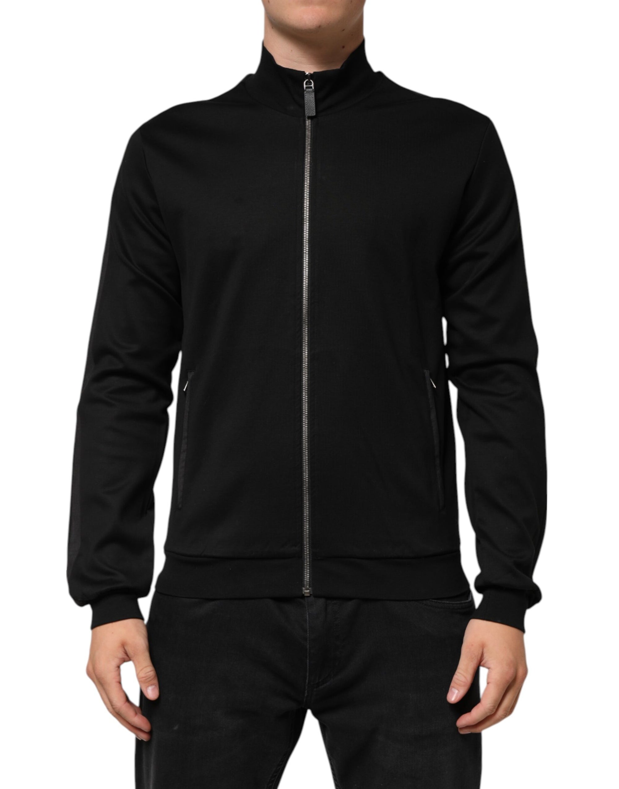 Dolce & Gabbana Black Cotton Logo Full Zip Men Bomber Jacket