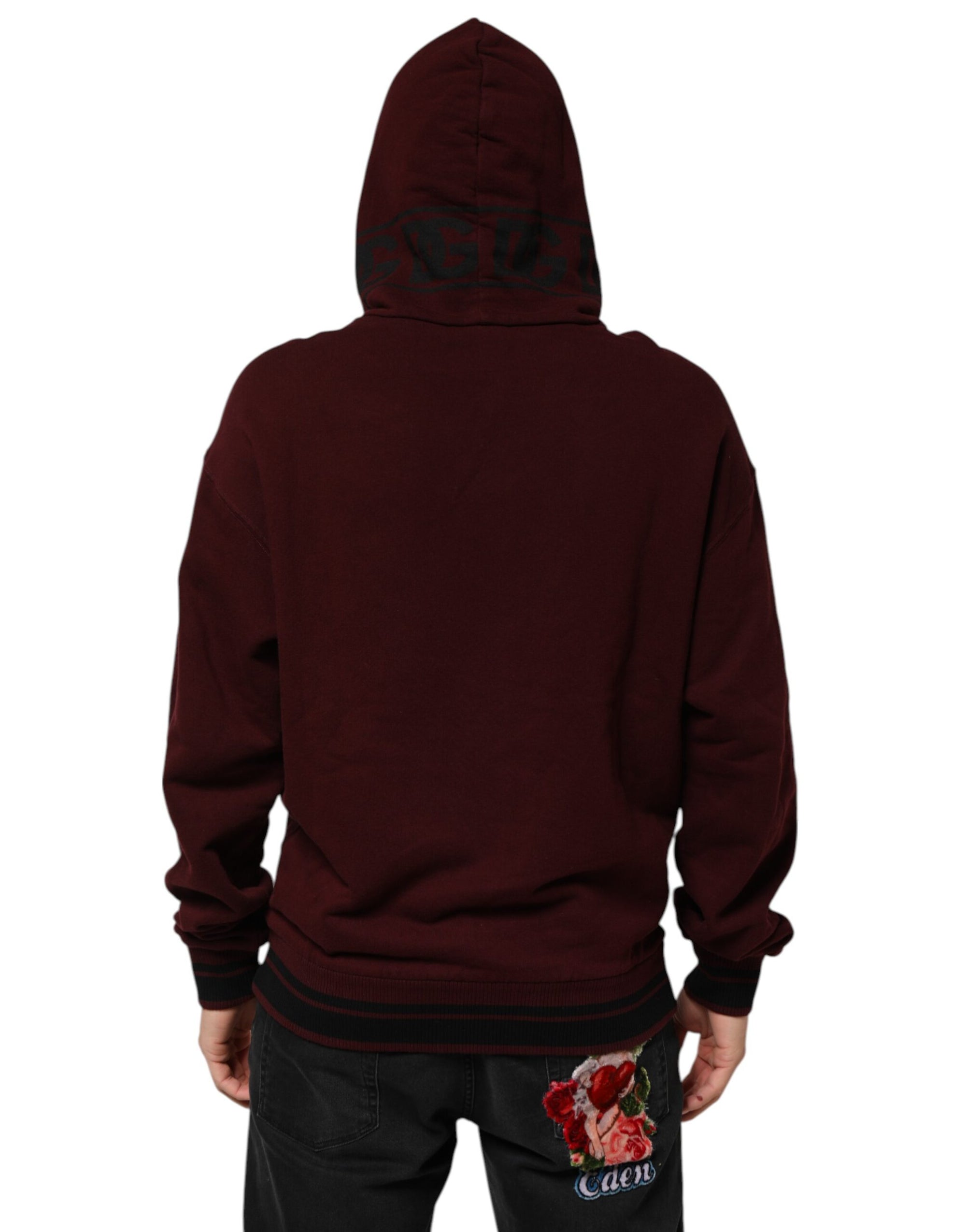 Dolce & Gabbana Burgundy Cotton Plaid Lined Men Hoodie Sweater