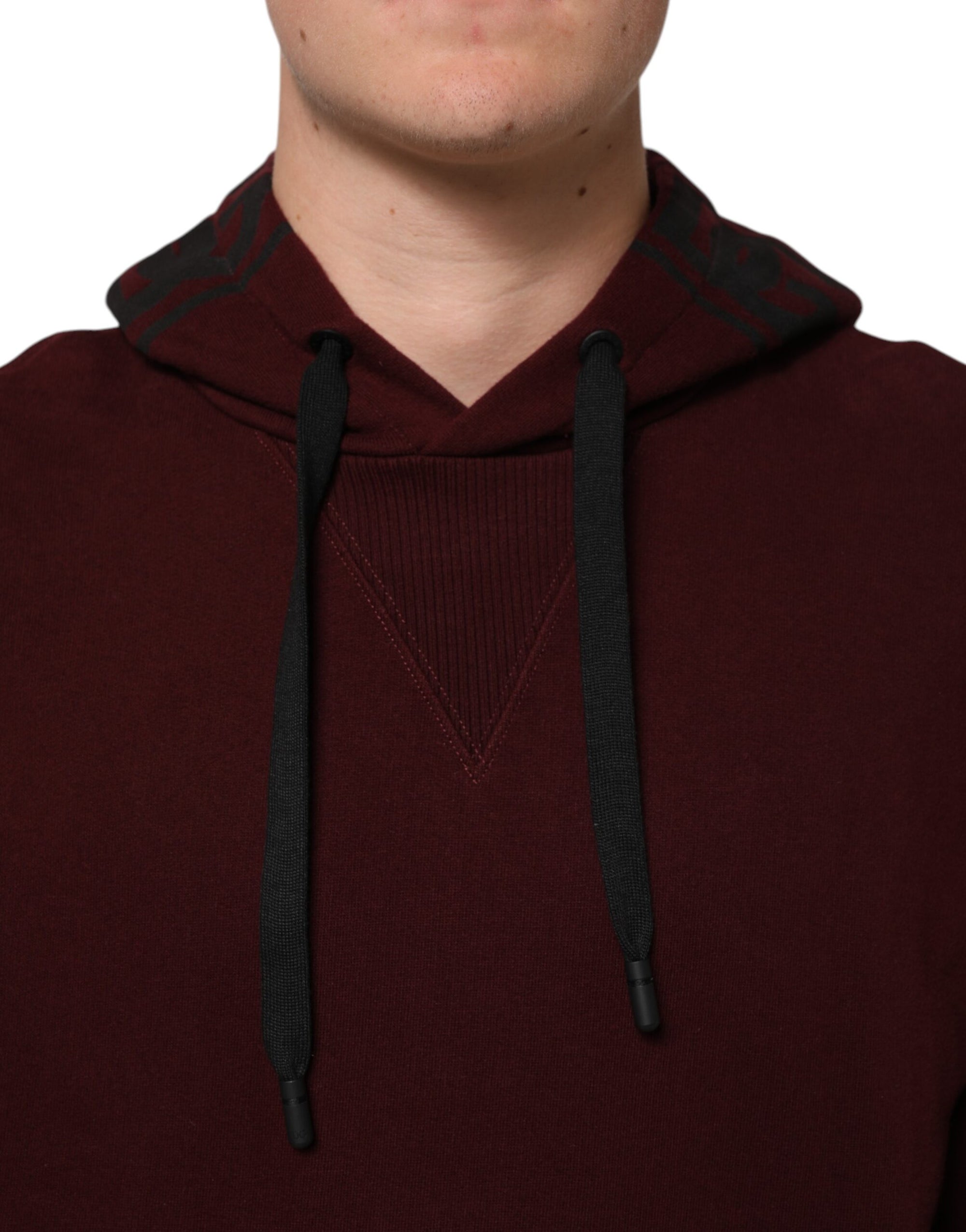 Dolce & Gabbana Burgundy Cotton Plaid Lined Men Hoodie Sweater