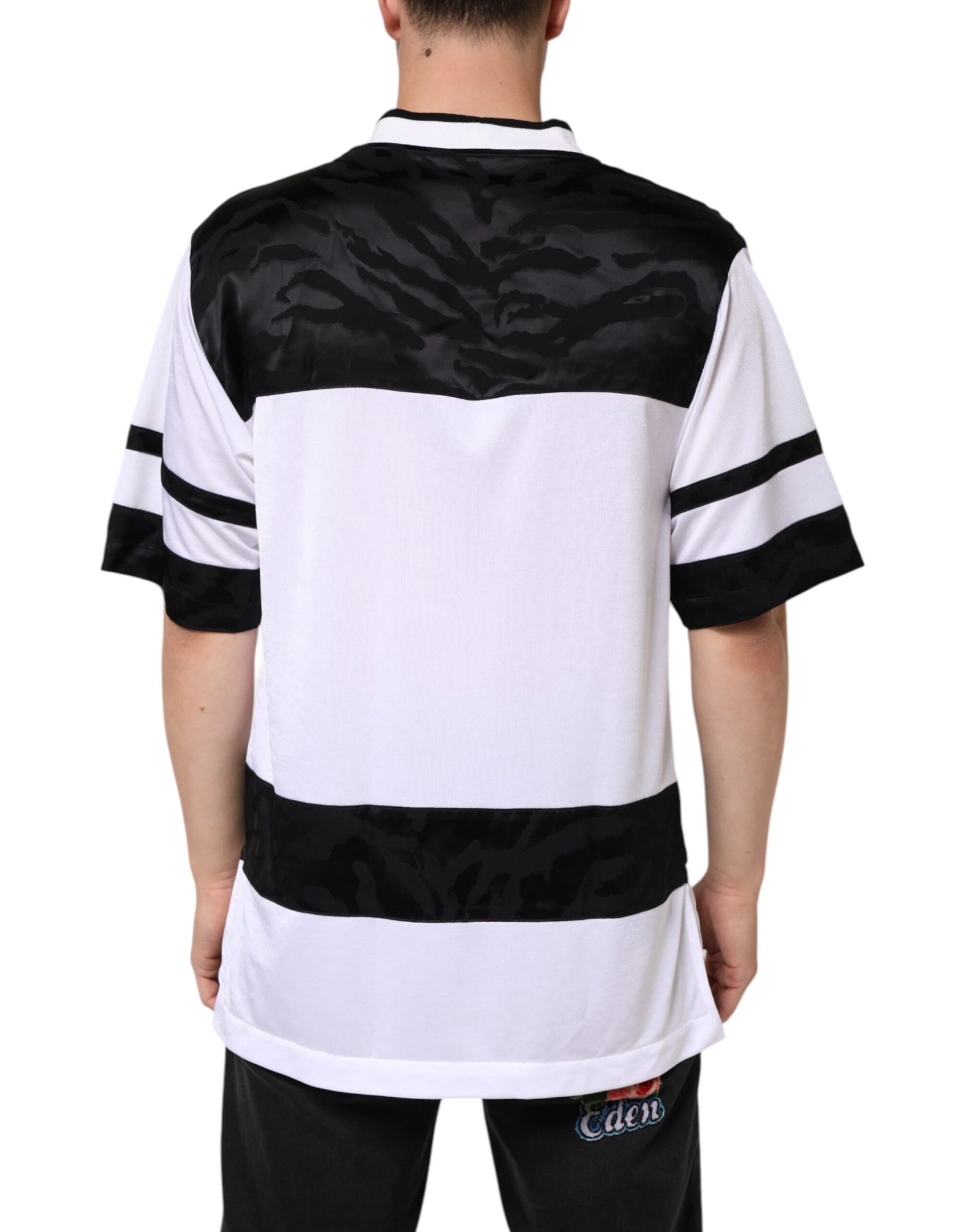 Dolce & Gabbana White Black Polyester DG Logo Mesh Jersey T-shirt