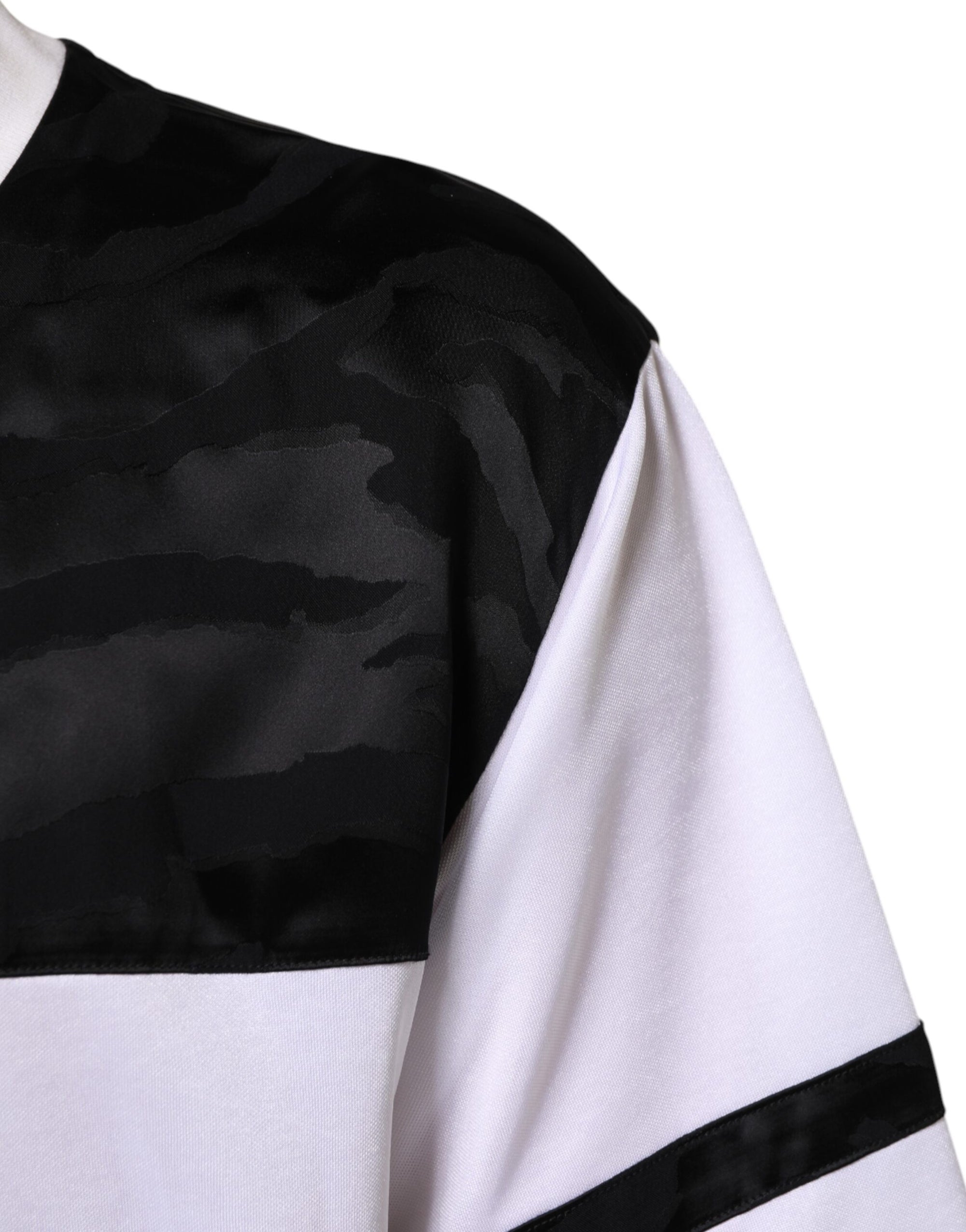 Dolce & Gabbana White Black Polyester DG Logo Mesh Jersey T-shirt