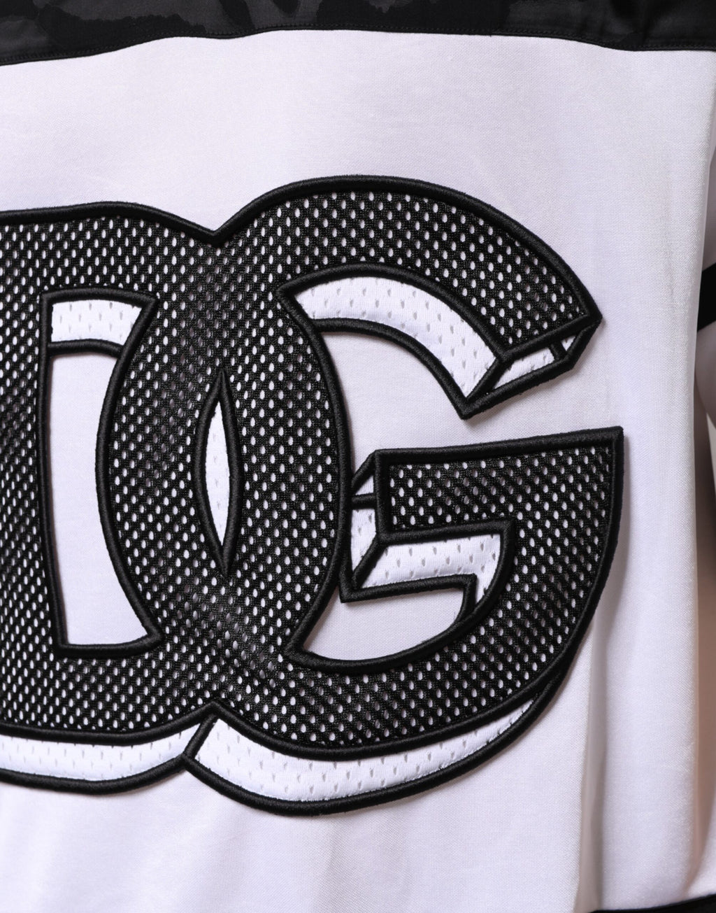 Dolce & Gabbana White Black Polyester DG Logo Mesh Jersey T-shirt