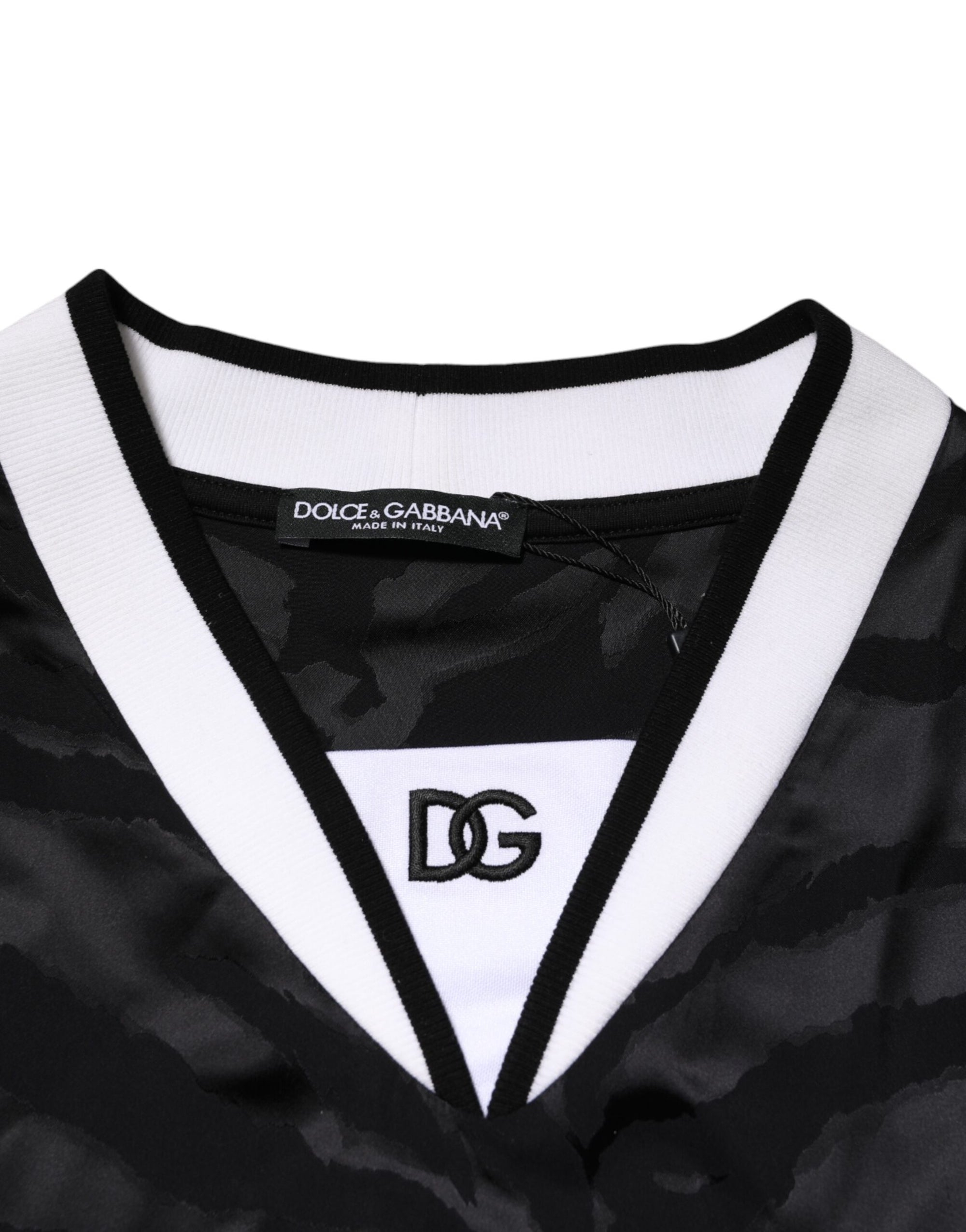 Dolce & Gabbana White Black Polyester DG Logo Mesh Jersey T-shirt
