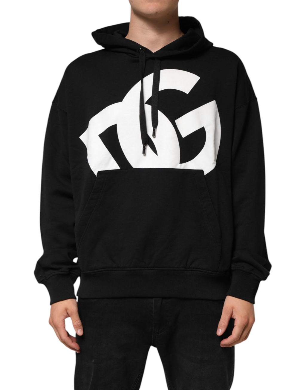 Dolce & Gabbana Black Cotton DG Logo Pullover Hoodie Sweater