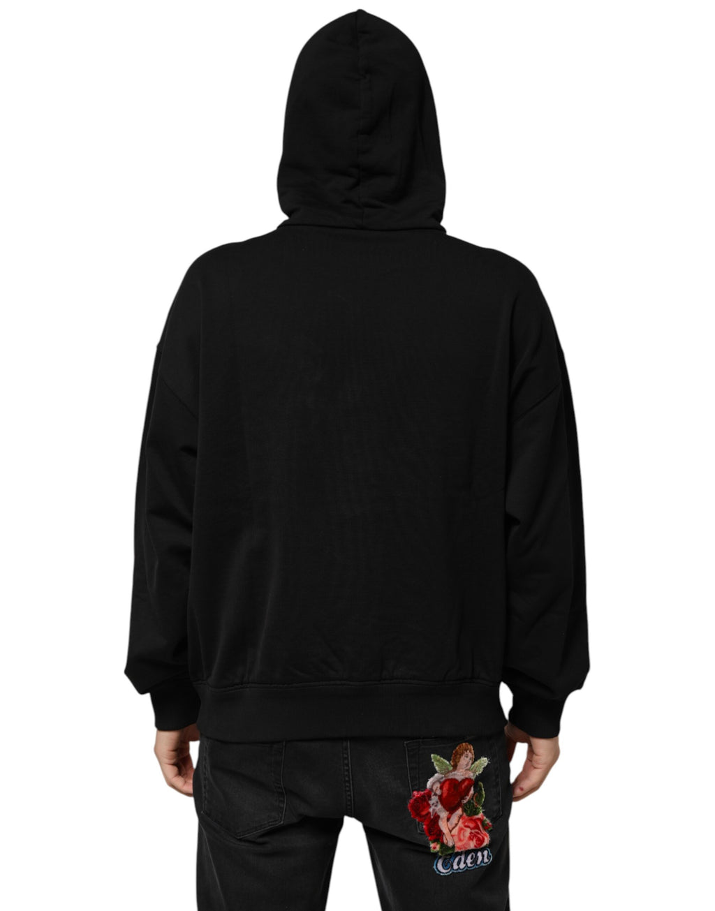 Dolce & Gabbana Black Cotton DG Logo Pullover Hoodie Sweater