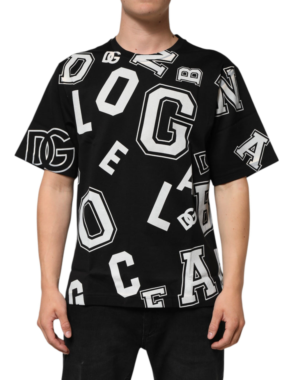 Dolce & Gabbana Black Cotton Letter Logo Short Sleeve T-shirt