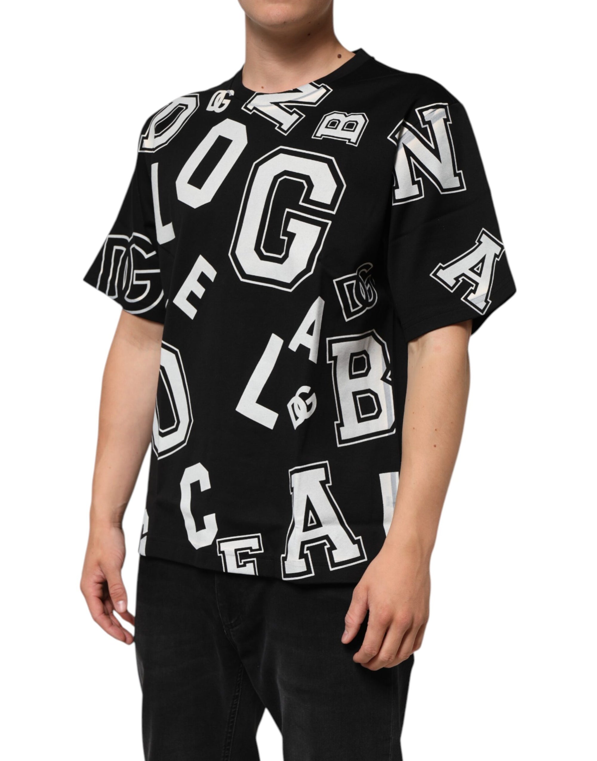 Dolce & Gabbana Black Cotton Letter Logo Short Sleeve T-shirt