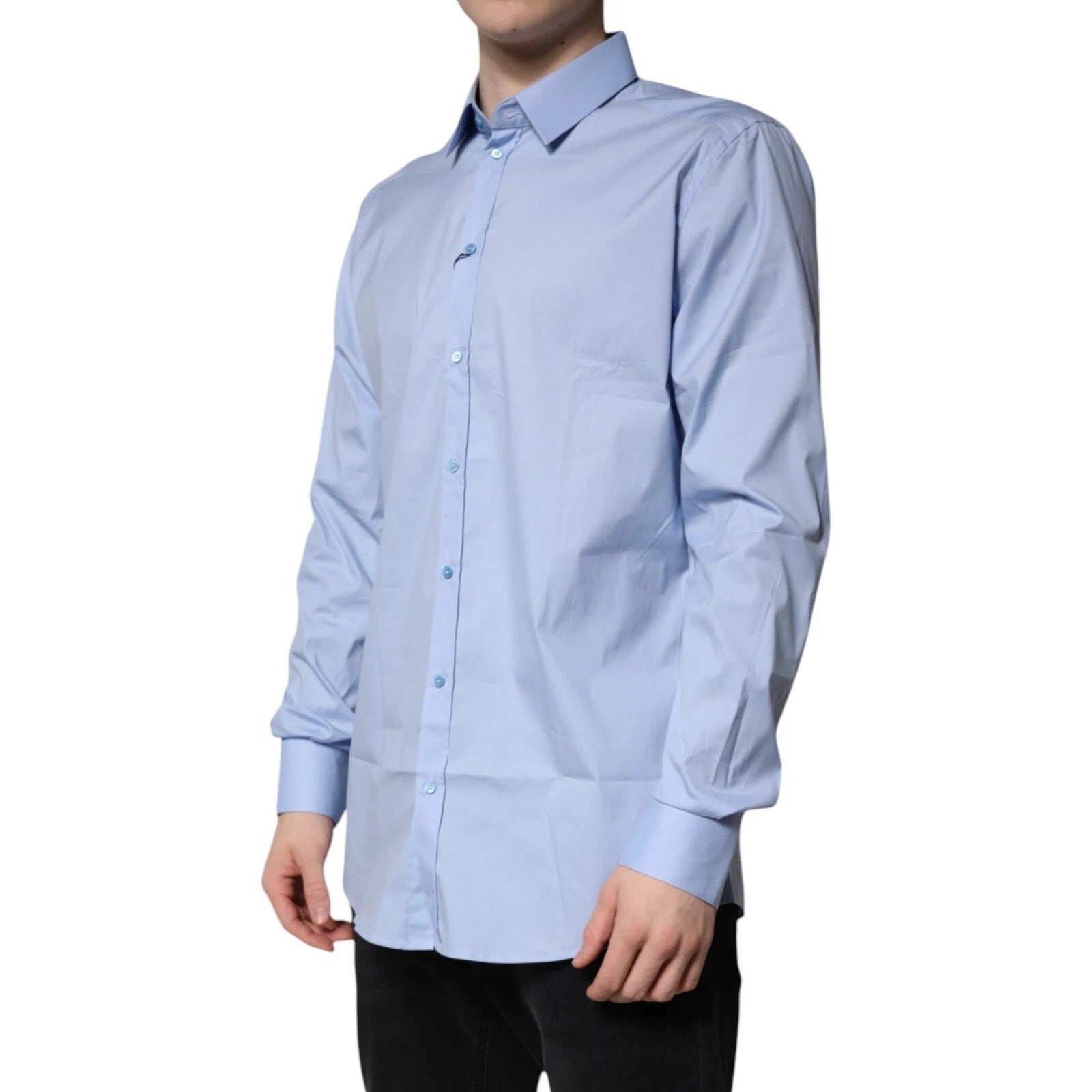 Dolce & Gabbana Light Blue Cotton GOLD Dress Formal Shirt