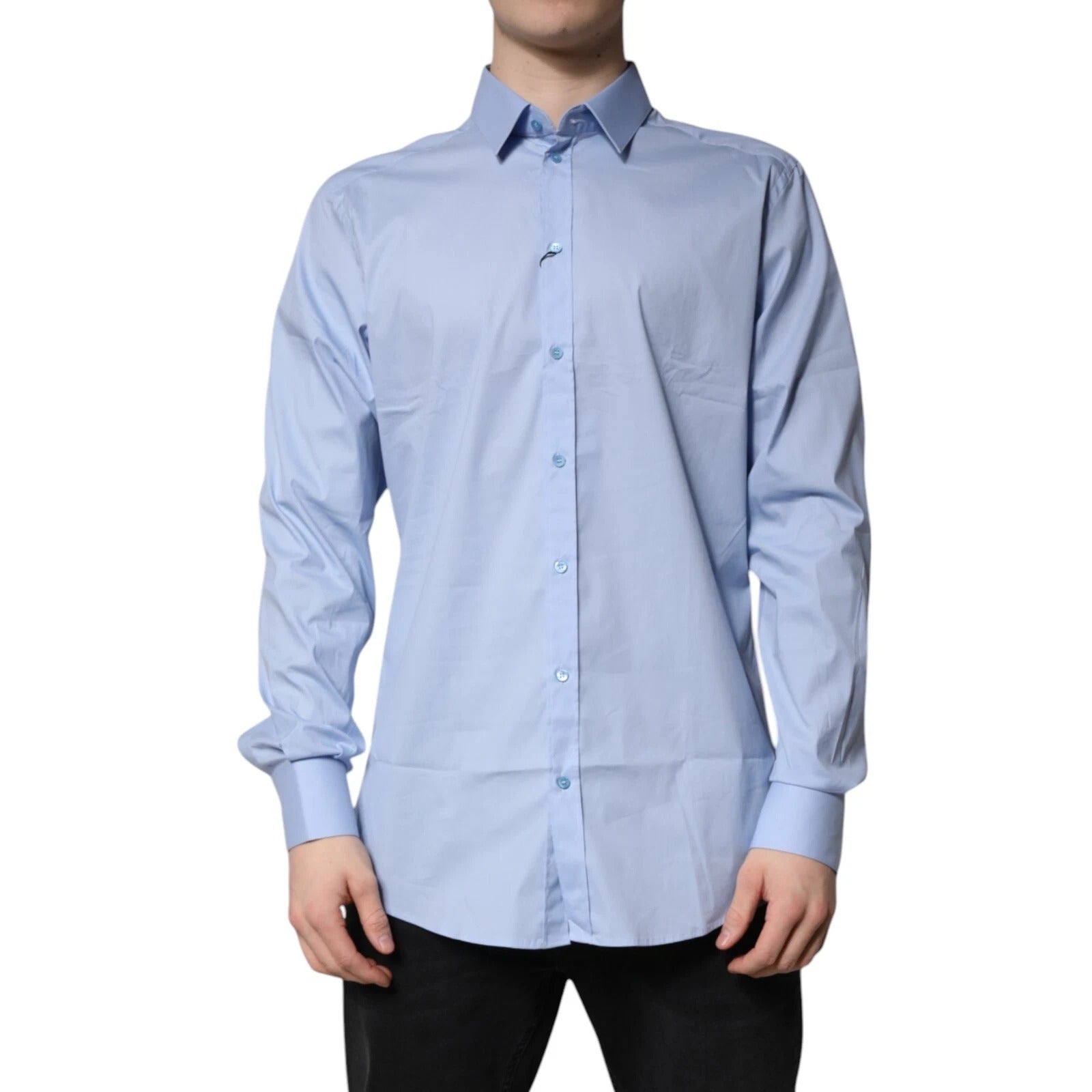 Dolce & Gabbana Light Blue Cotton GOLD Dress Formal Shirt