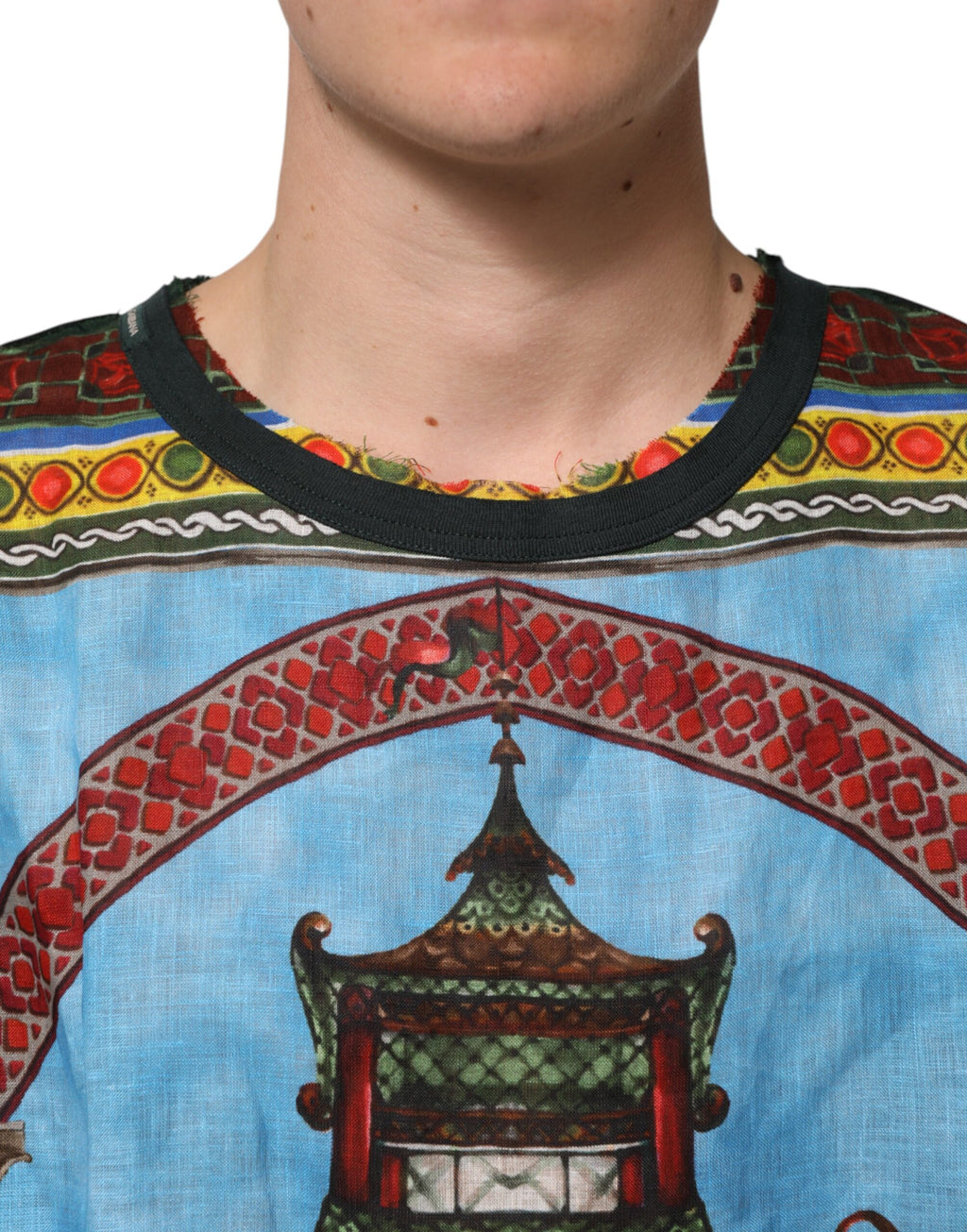 Dolce & Gabbana Multicolor Cotton Linen Temple Print T-shirt