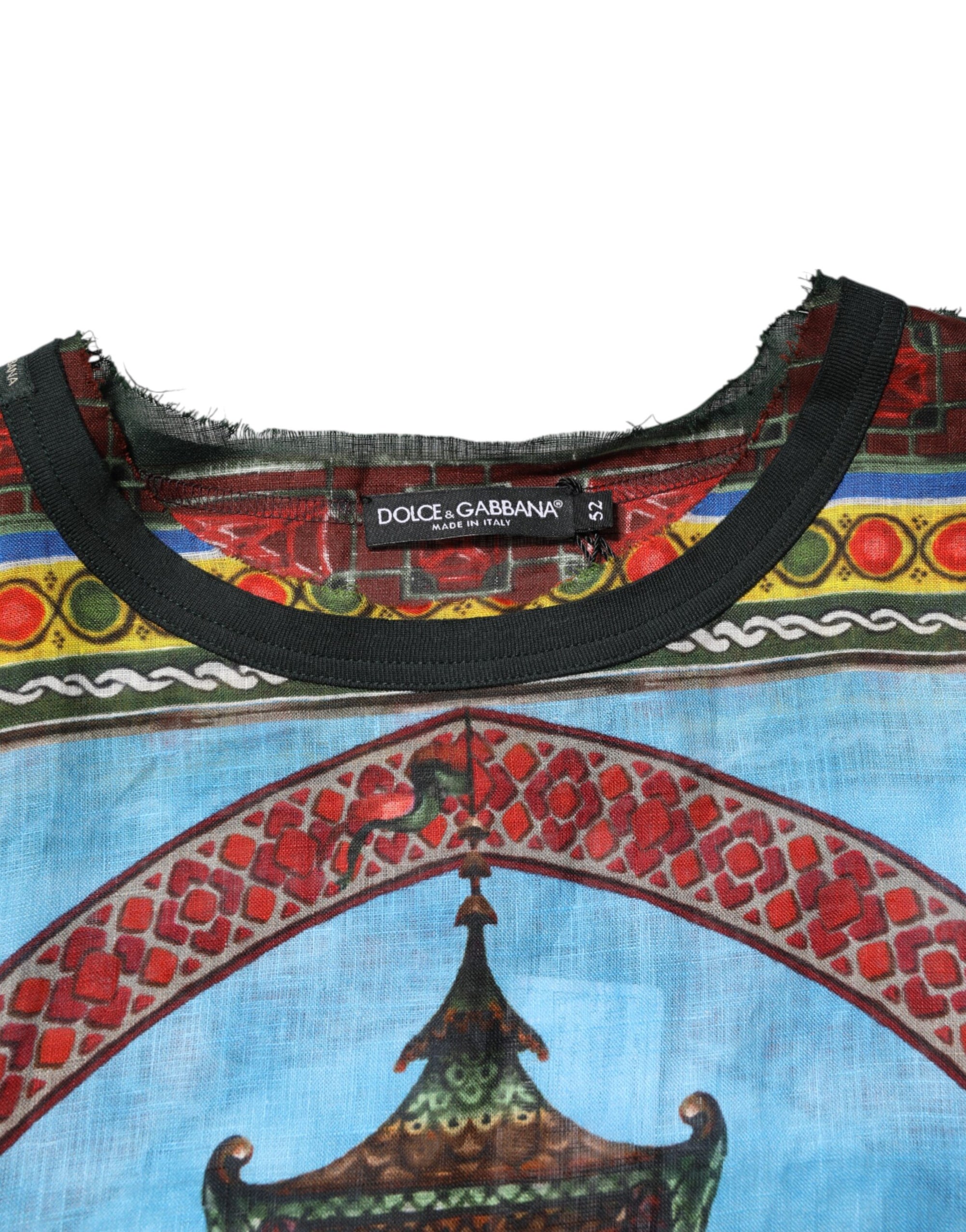 Dolce & Gabbana Multicolor Cotton Linen Temple Print T-shirt