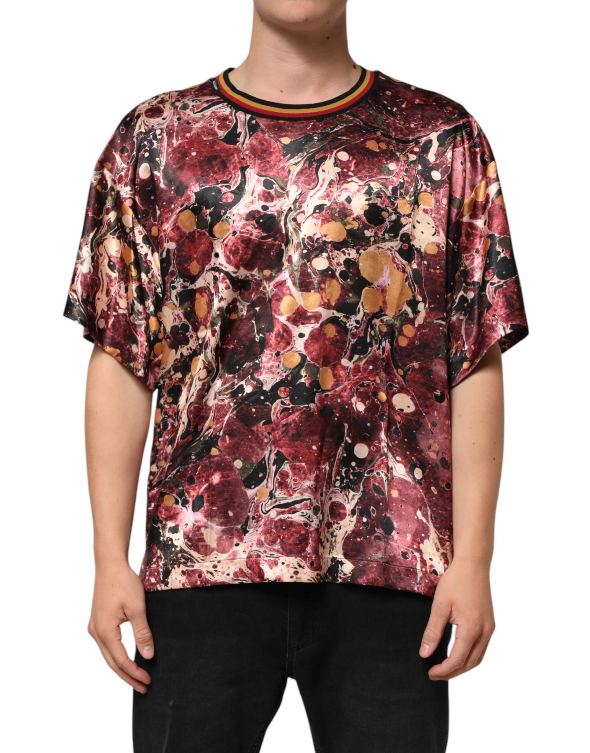 Dolce & Gabbana Multicolor Polyester Marble Print Oversize T-shirt