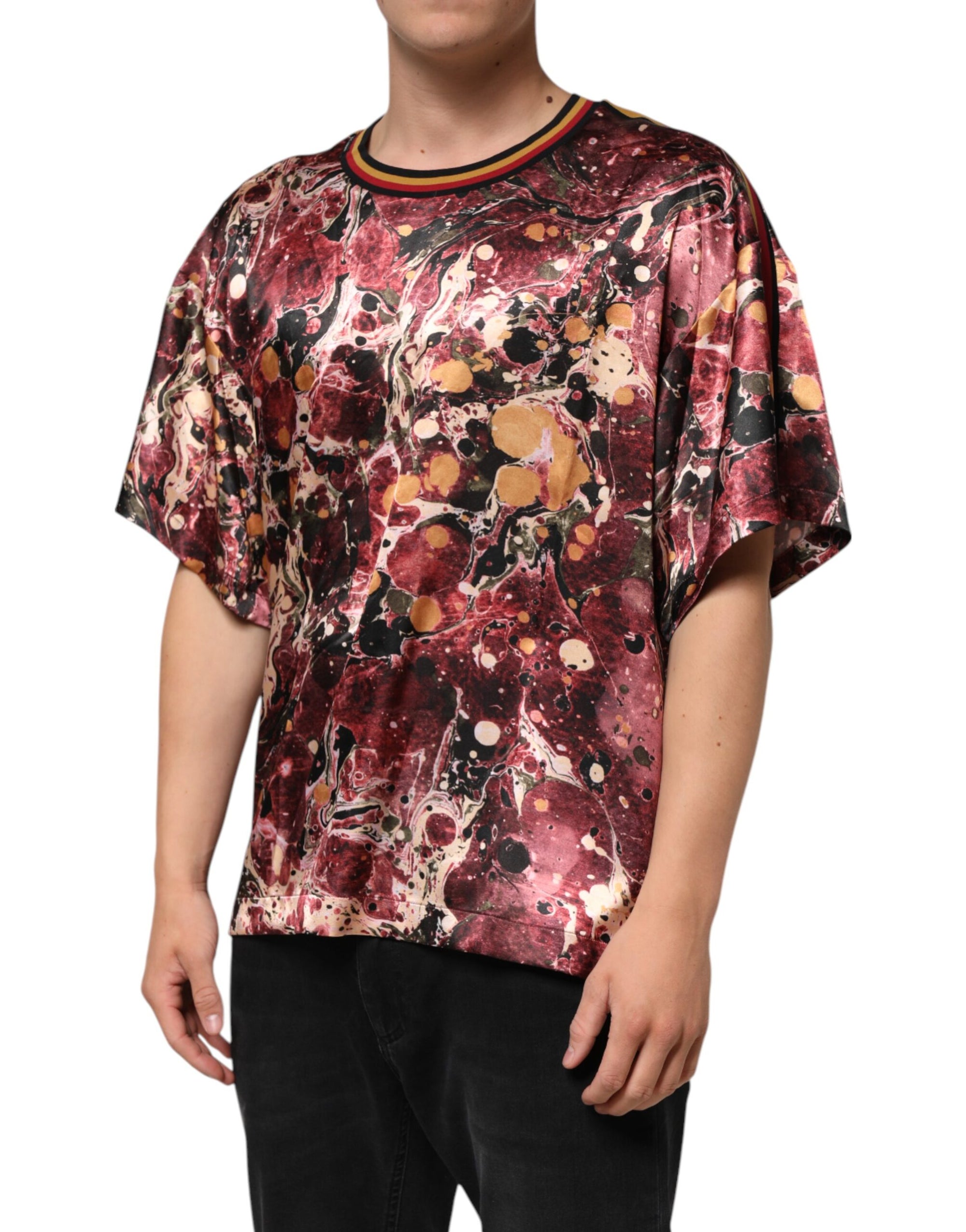 Dolce & Gabbana Multicolor Polyester Marble Print Oversize T-shirt