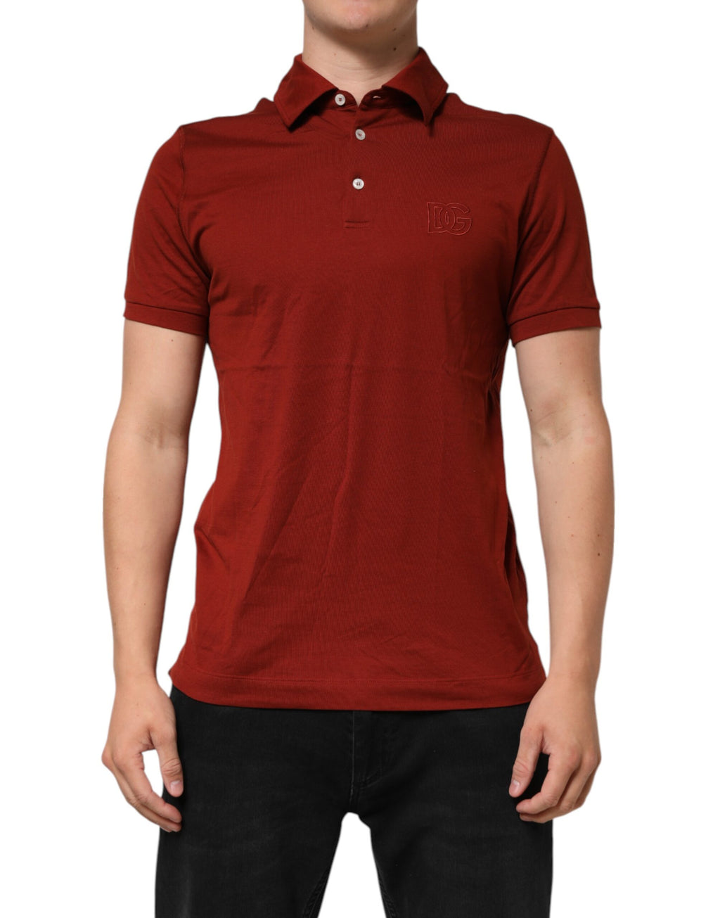 Dolce & Gabbana Red Cotton DG Logo Collared Men Polo T-shirt