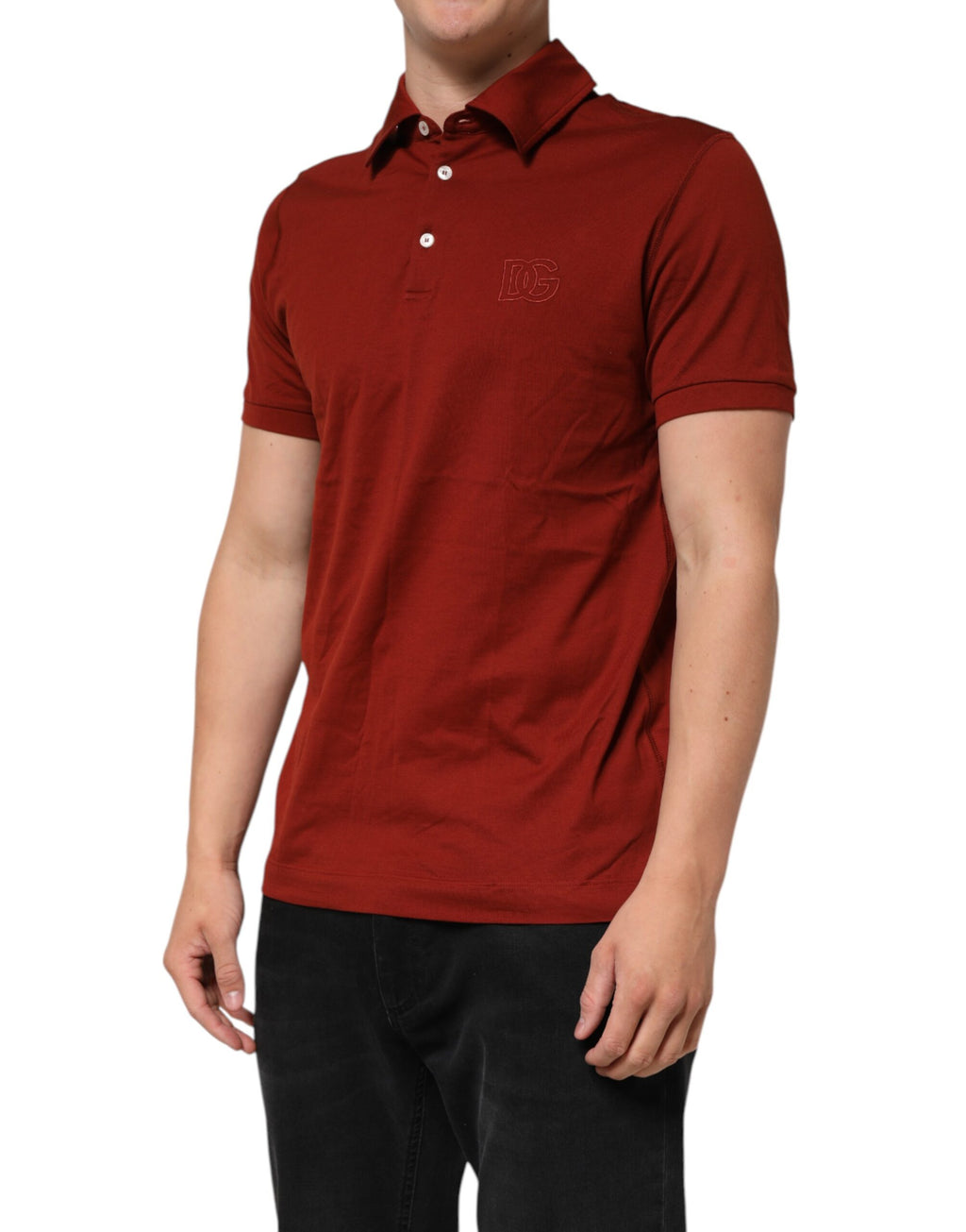 Dolce & Gabbana Red Cotton DG Logo Collared Men Polo T-shirt