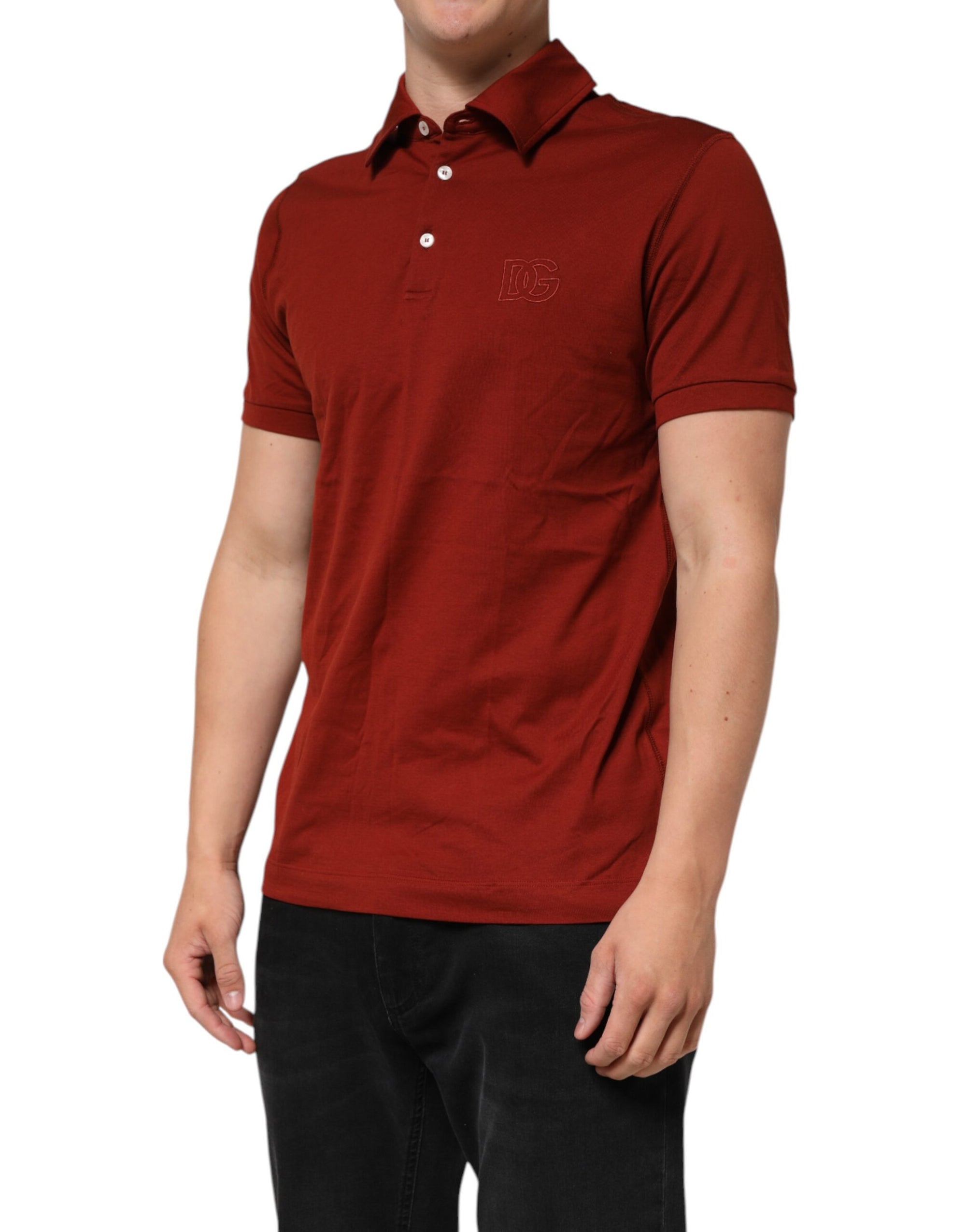 Dolce & Gabbana Red Cotton DG Logo Collared Men Polo T-shirt