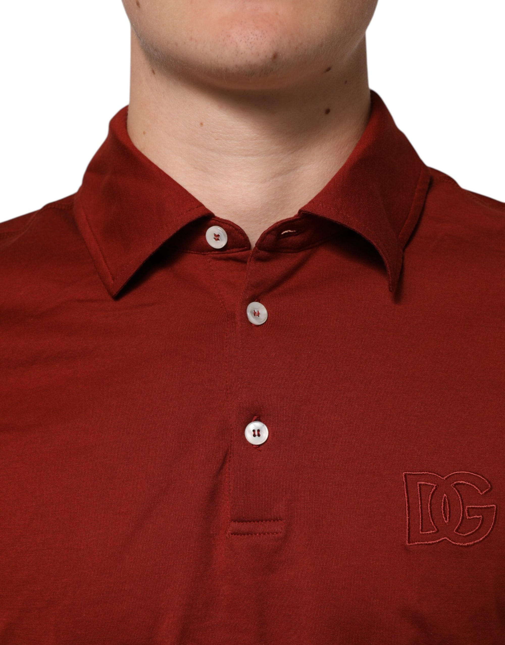 Dolce & Gabbana Red Cotton DG Logo Collared Men Polo T-shirt